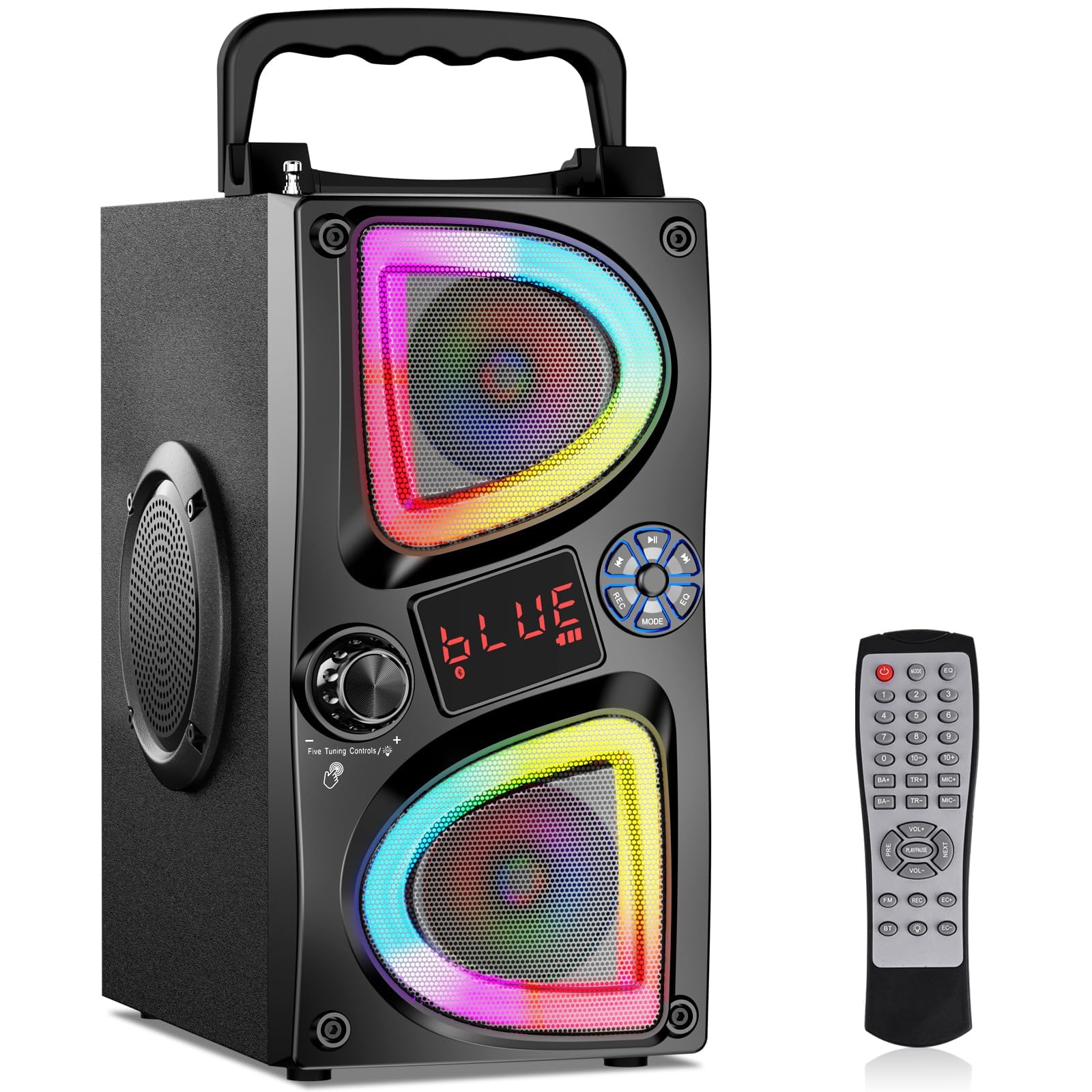 SUPNIU Altoparlante Bluetooth, 60 W (picco), wireless, portatile, piccolo altoparlante per feste in casa, con doppio subwoofer, bassi profondi, radio, luci, 80 dB, suono stereo forte boombox per