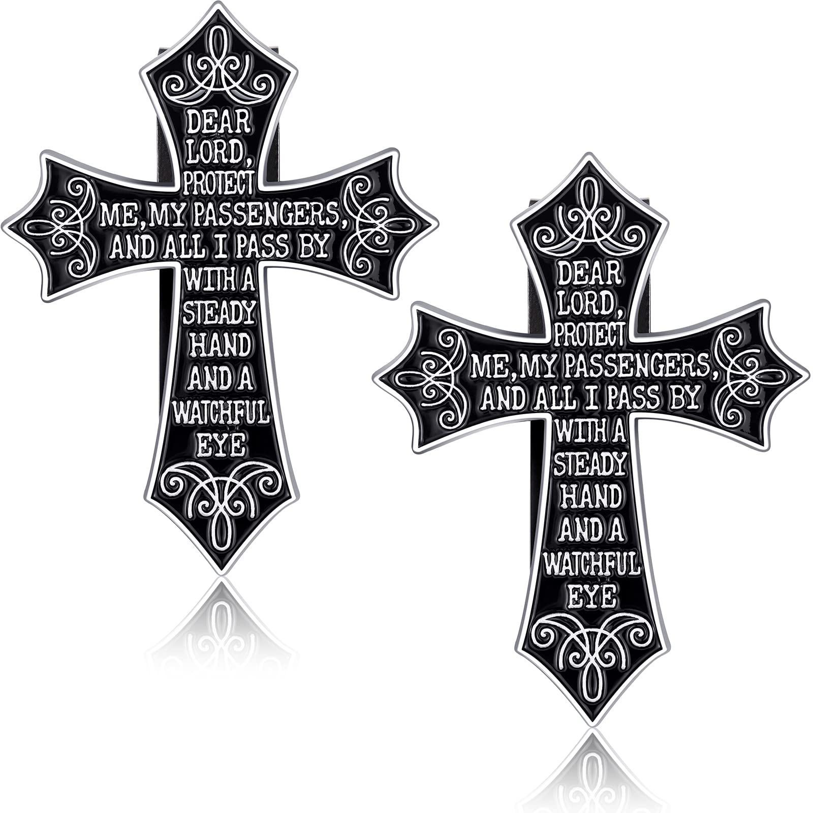 2 Pcs Religious Visor Clips for Cars, Guardian Angel Traveler Prayer Cross Sun Visor Clips, Christian Car Protectors Medals, for Driver Women Men Anniversary Christmas Birthday Gifts