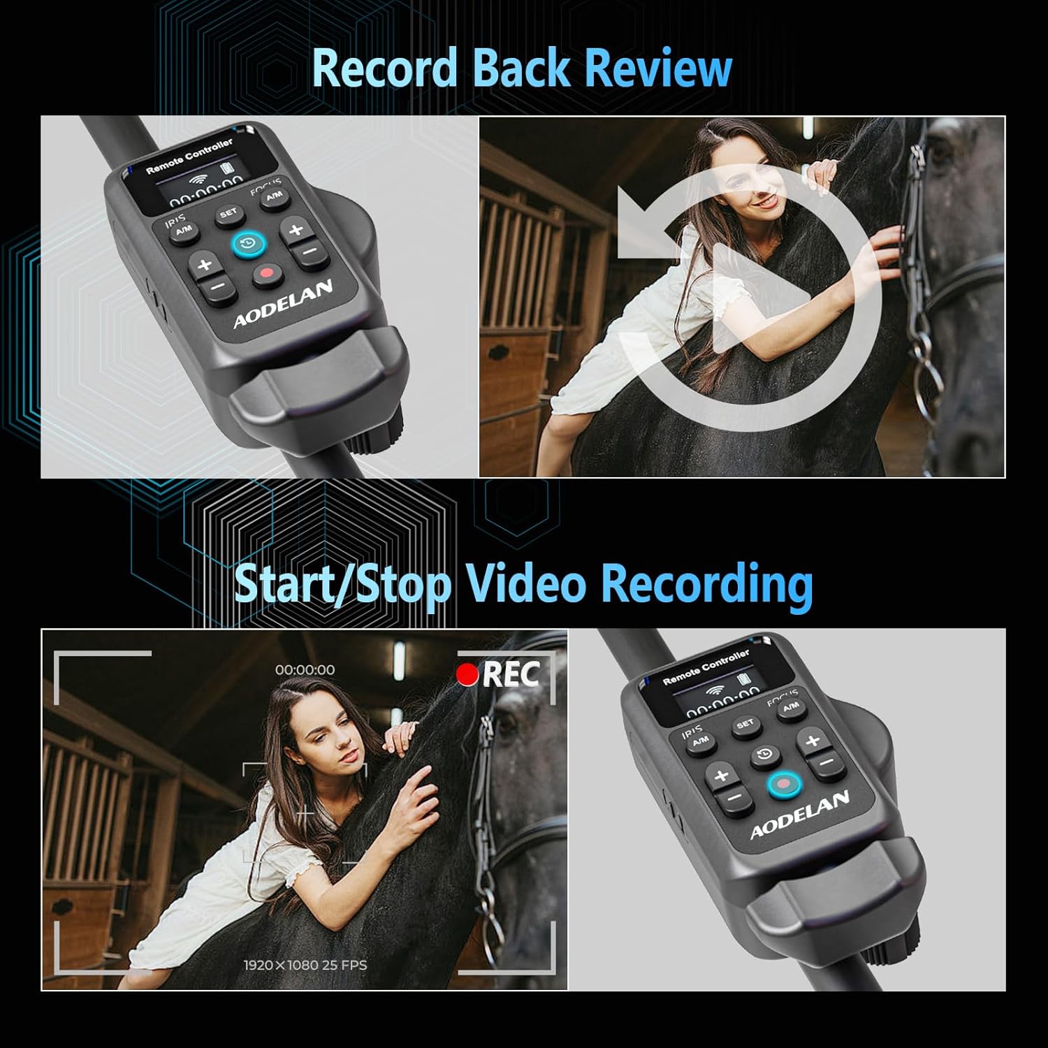 Record back review and start/stop video recording functions
