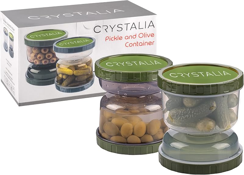 Crystalia Szivárgásmentes Savanyúság Tároló Szűrővel - 1000ml Üveg Befőttesüveg Készlet (2db) - BPA-mentes Kimchi és Olívabogyó Tárolására