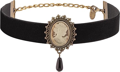 Sacina Gargantilla victoriana de camafeo negro gótico, gargantilla negra, collar gótico vintage, joyería gótica, regalo de joyería de Navidad para