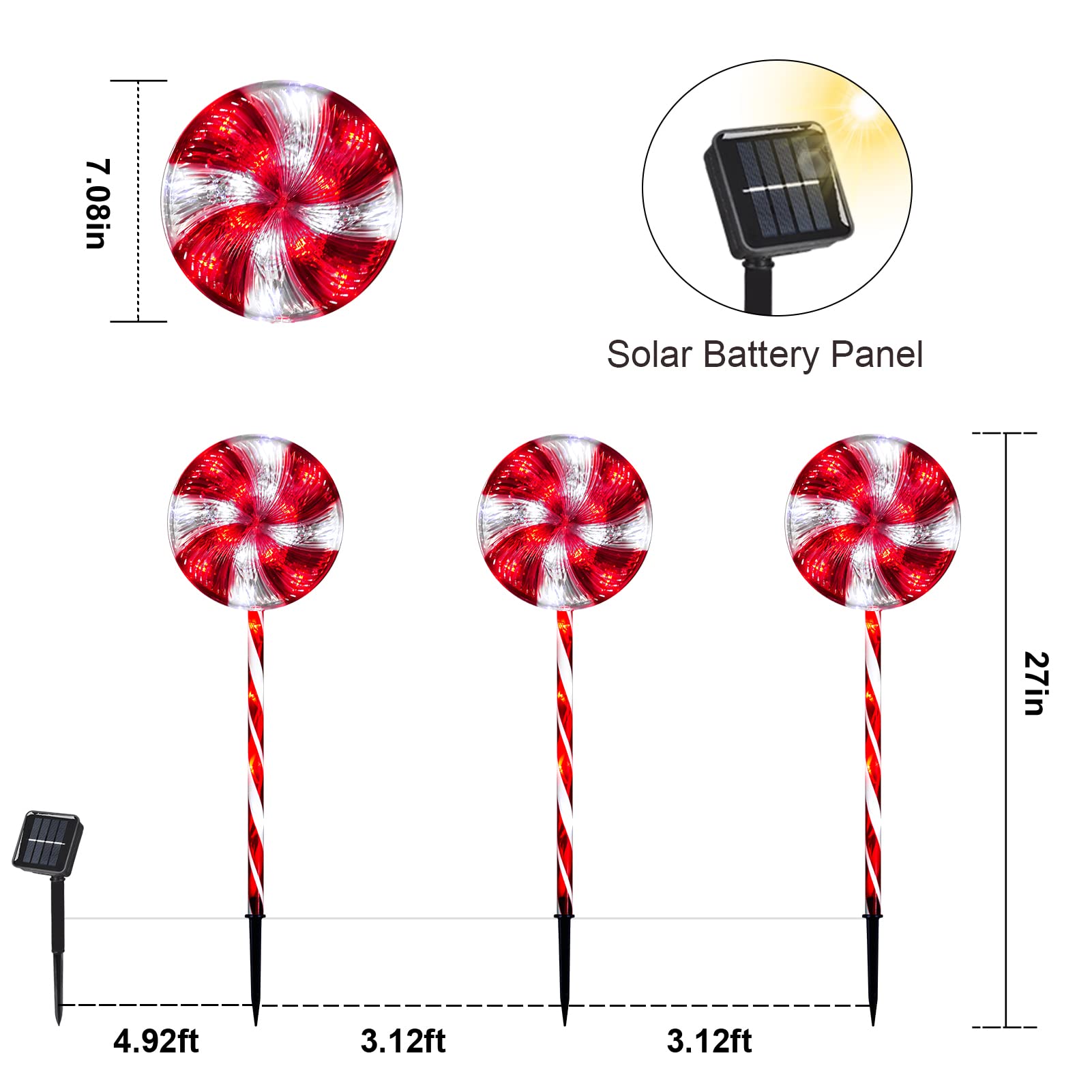 Weihnachtsliche 3D-Pfefferminz-Lutscher-Lichter – 66 Cm, UL-zertifiziert, Wetterfest, Für Auffahrt & Garten, 5er-Set
