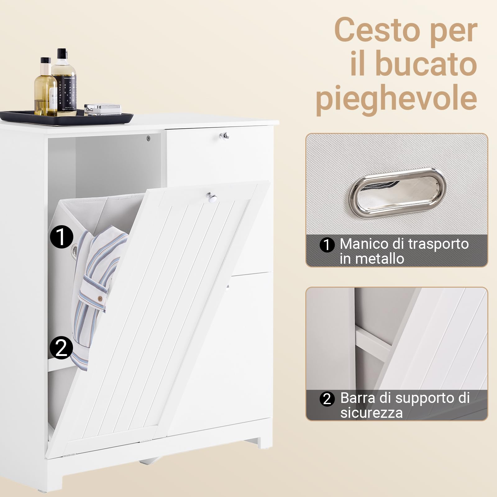 SoBuy Mobile Bagno Salvaspazio Colonna Bagno Stretta 78x38x90cm con 1 Cesto Grande Integrato e 2 Cesti in Tessuto Estraibili – Armadietto Mobile Lavanderia BZR213-W