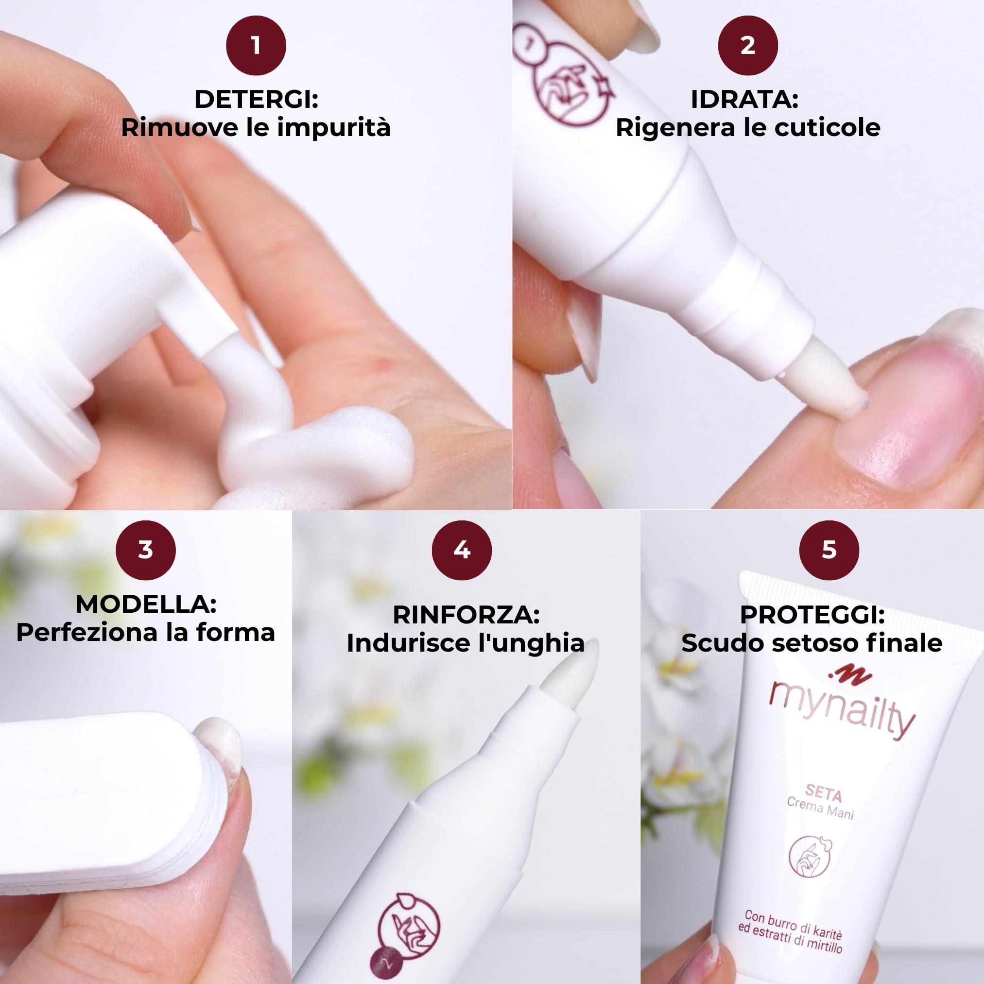 Kit Nail Care Professionale, Trattamento Completo Unghie con Detergente, Esfoliante, Olio Rinforzante, Lima e Crema Mani | Unghie forti e sane