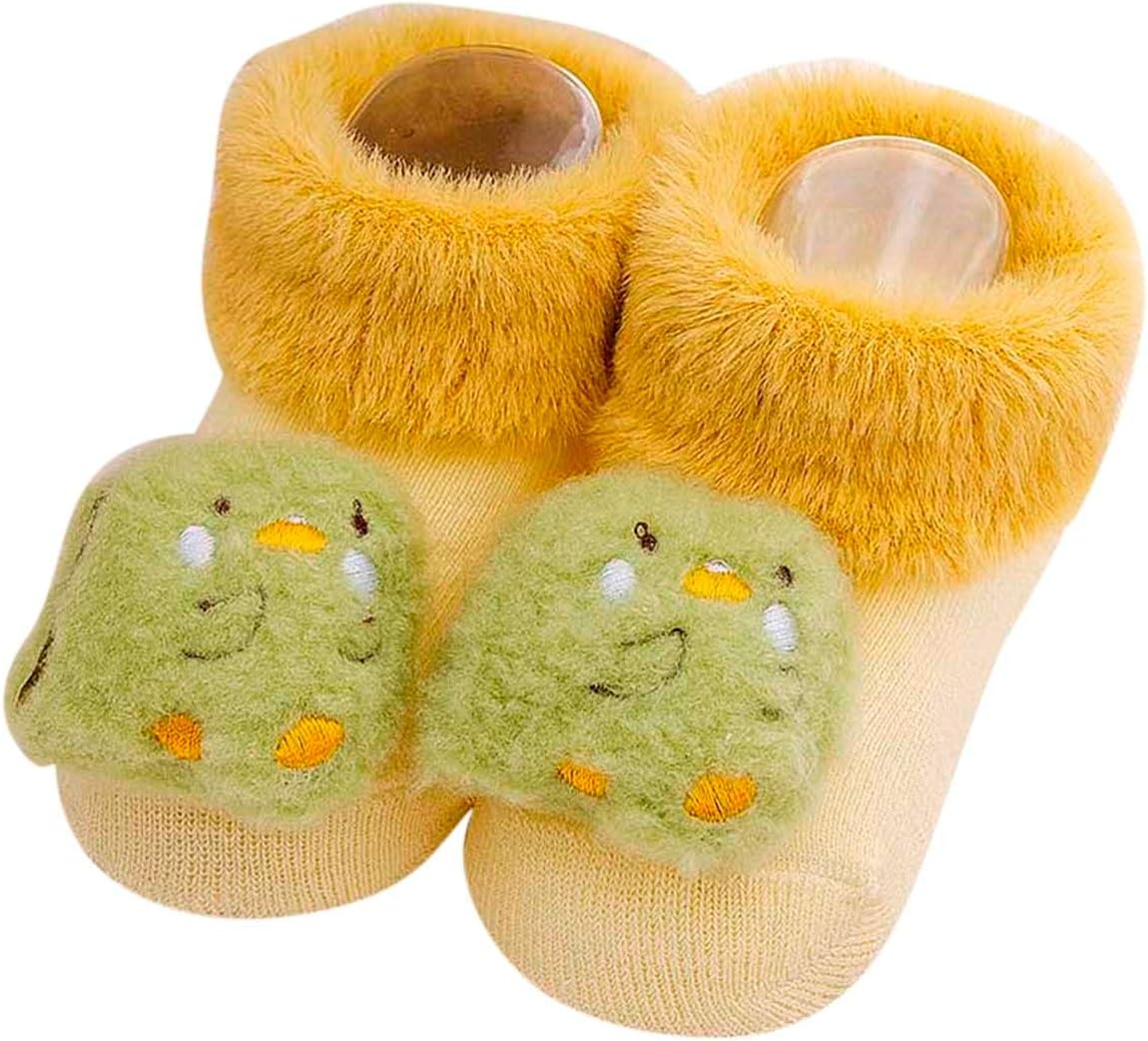Baby Moccasins Autumn and Winter Comfortable Baby Toddler Shoes Cute Cartoon Dinosaur Shape Children Cotton Warm Socks (Yellow, 6-12 Months)