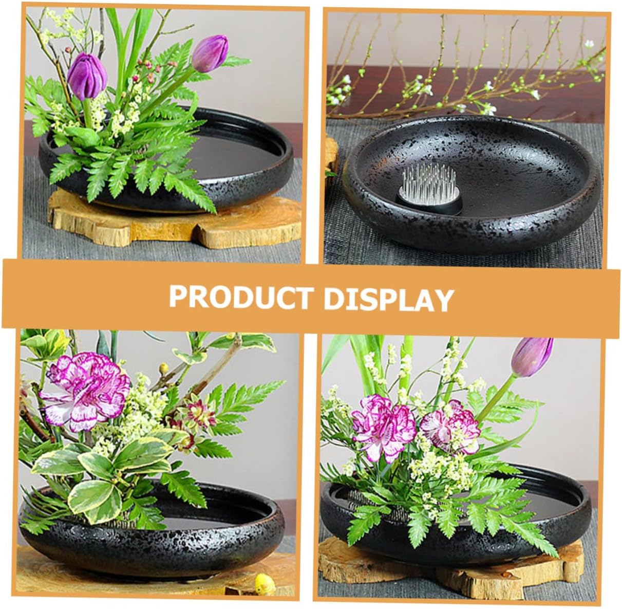 HAKIDZEL Ceramic Flower Frog Holder Floral Arrangement Tool with Round Pin Vase Pot for Water Absorption and Ikebana Style Flower Arrangers