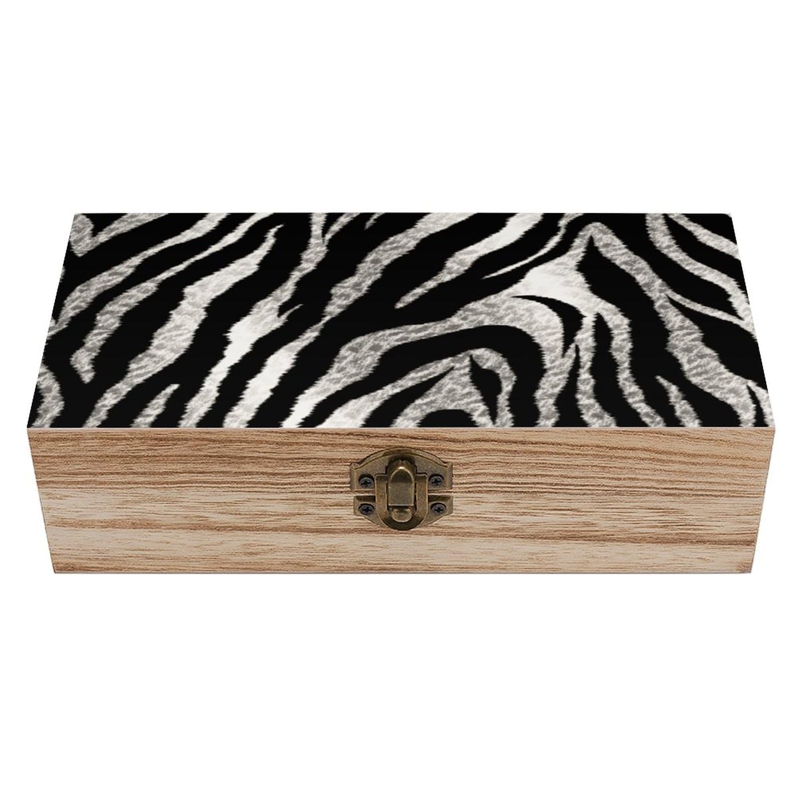 Lpsadgf Black And White Zebra Print Wooden Storage Box, Decorative Trunk For Keepsakes, Rustic Farmhouse Decorative Boxes With Hinged Lid, Small Jewelry Treasure Chest For Crafts Diy Storage