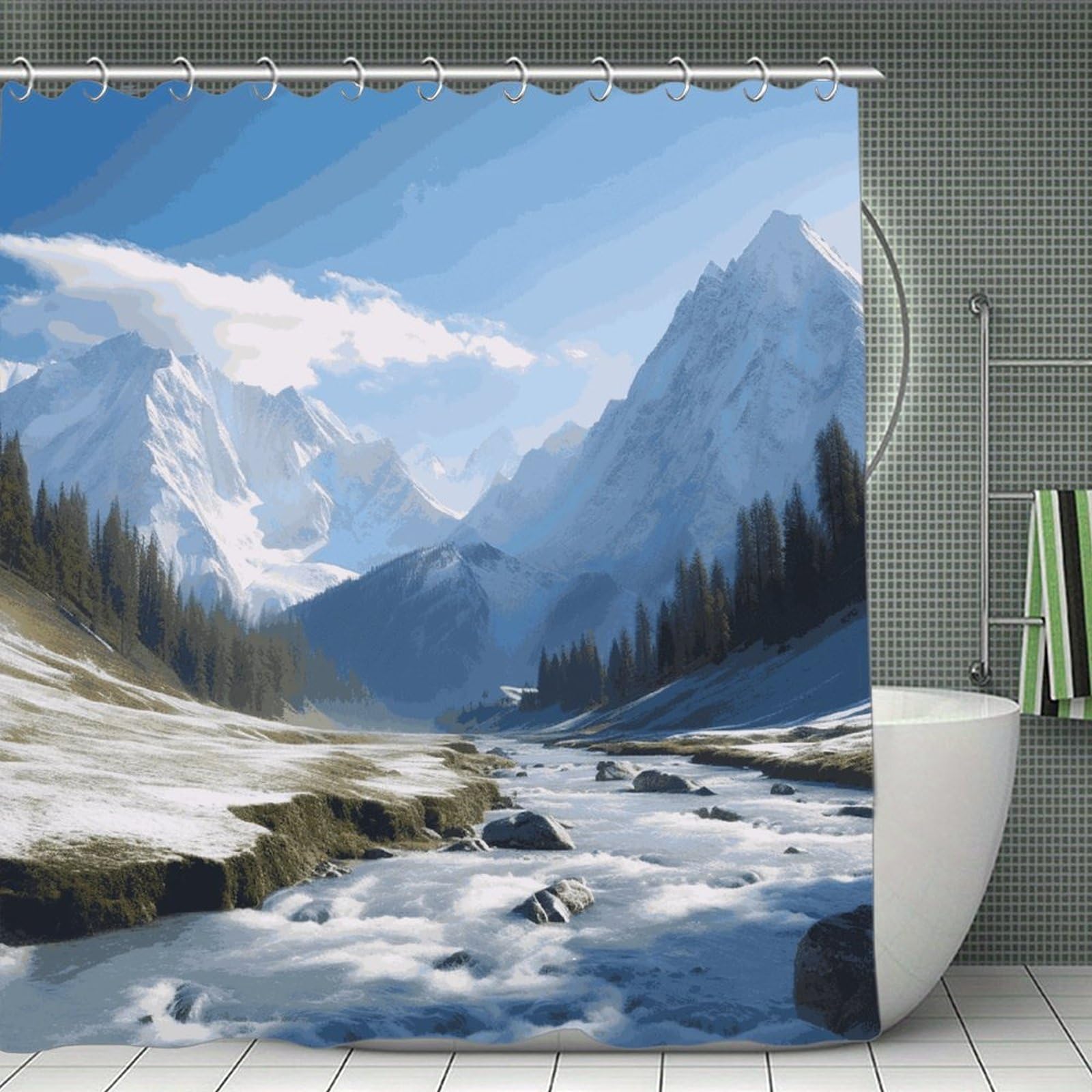FekiLoot Snowy Mountains Shower Curtain Thick Weighted Shower Curtain Classic Unique Bath Curtains Heavy Duty Long Showers Curtains for Bathroom Bath Tubs Machine Wash 70.8"x70.8"