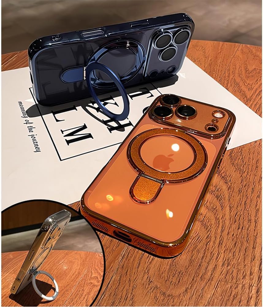 Funda transparente para iPhone 17 Pro Max con soporte [soporte magnético invisible], botones de control de cámara [protección de grado militar a prueba de golpes de 360º], funda para iPhone