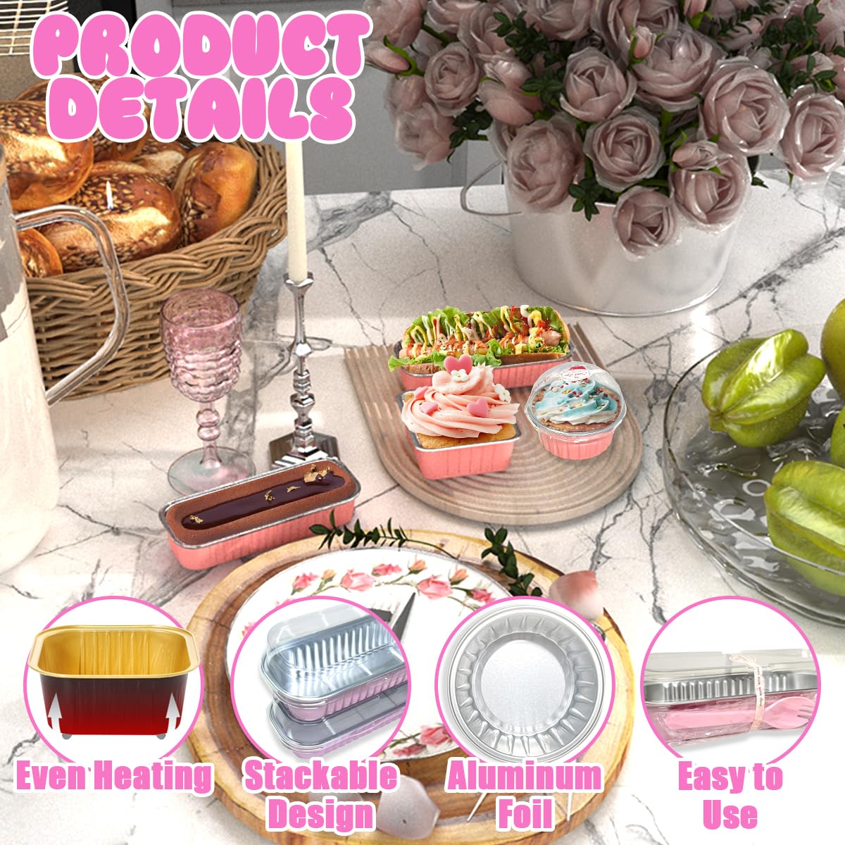 Lot de 90 mini moules à gâteau avec couvercles, cuillères et autocollants, mini moules à pain, moules à gâteau réutilisables en aluminium, petits moules à pain, boîtes à tarte pour dessert