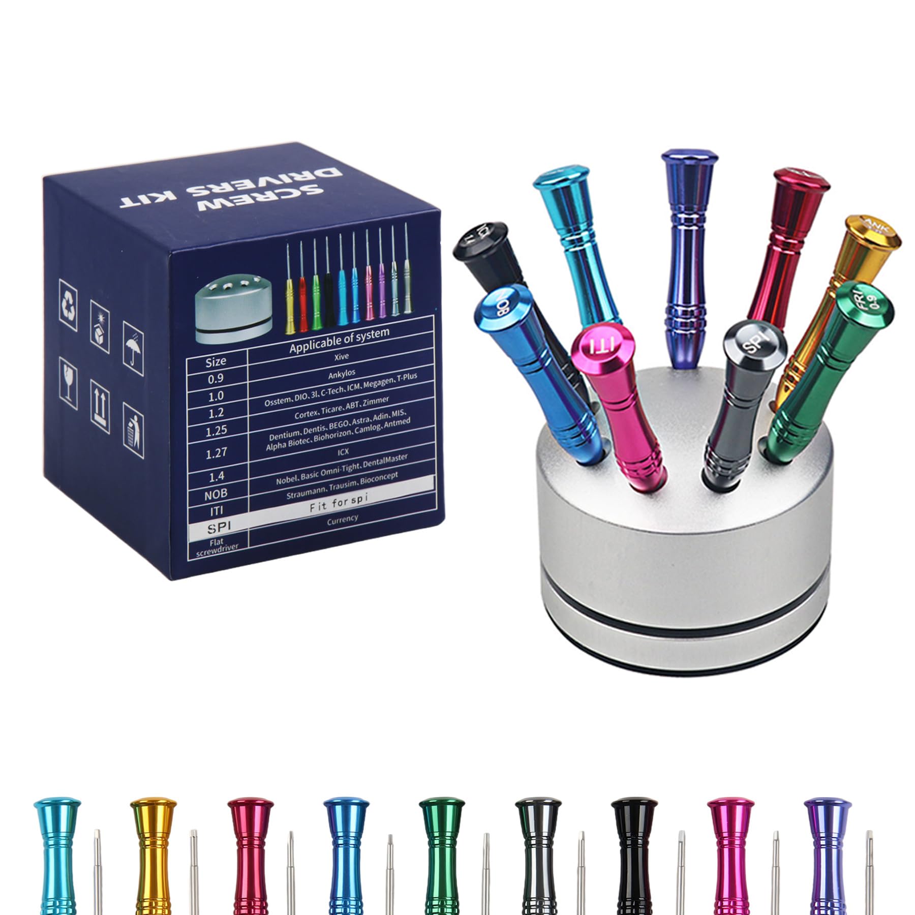 Dental Implant ScrewDriver Universal Kit Tool Dentistry Implant Repair with Stainless Steal Base 9 Pcs(Sliver)