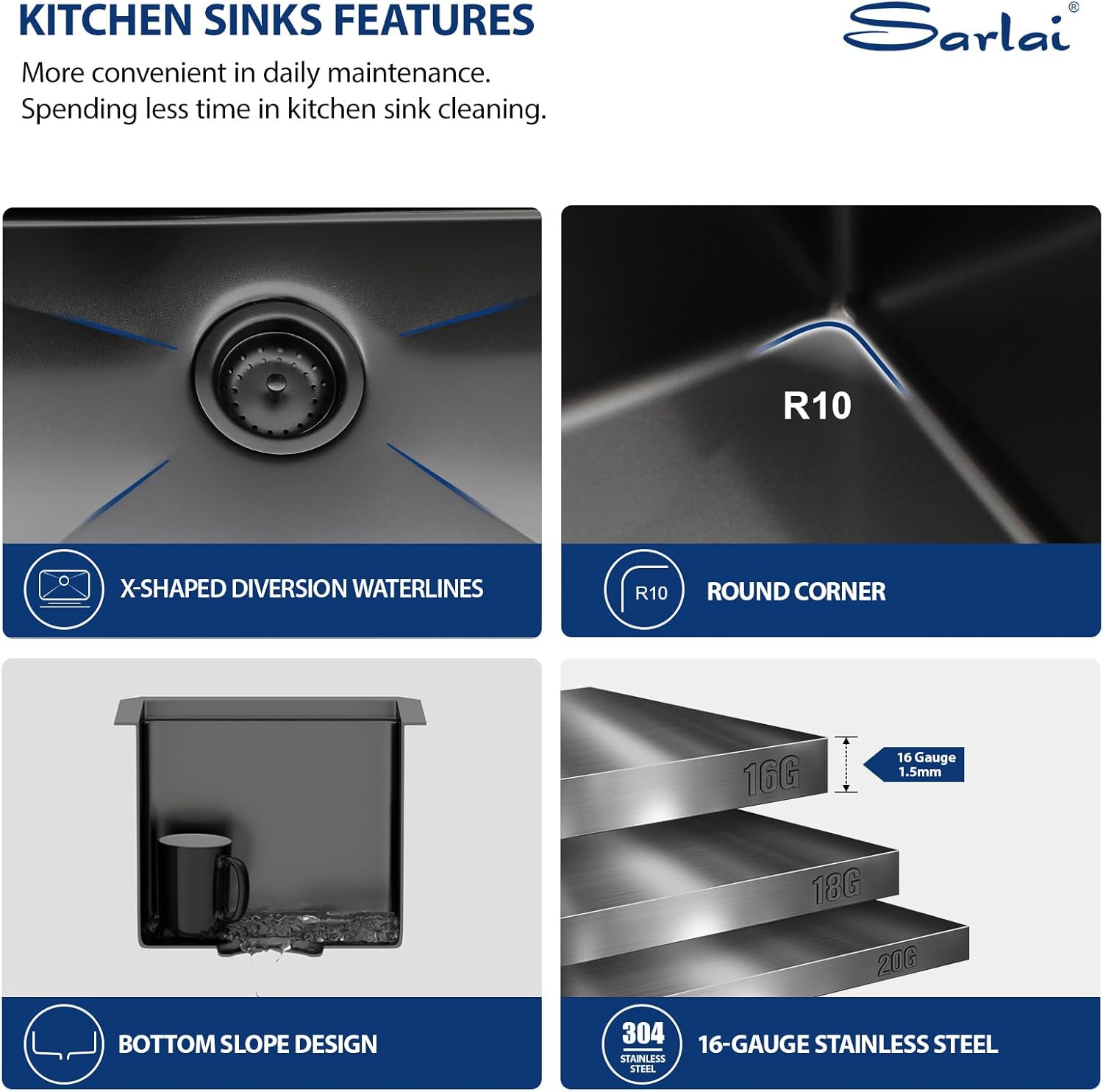 Sarlai 12 Black Bar Sink - 12 x 15 Inch Undermount Workstation Bar Prep Sink Gunmetal Black Undermount Single Bowl Small Bar Outdoor 16 Gauge Stainless Steel RV Kitchen Sinks Basin