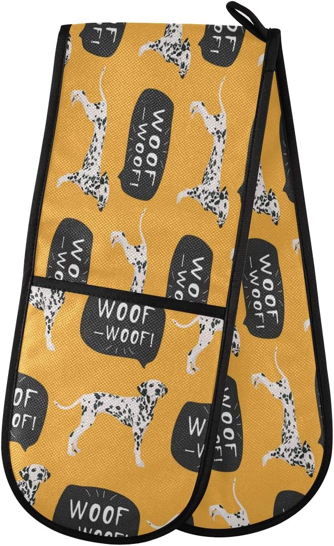 ZZXXB Dalmatian Dog Woof Double Oven Mitt Heat Resistant Non-Slip Kitchen Gloves Extra Long 7" x 35" for Cooking Baking Barbecue Grilling