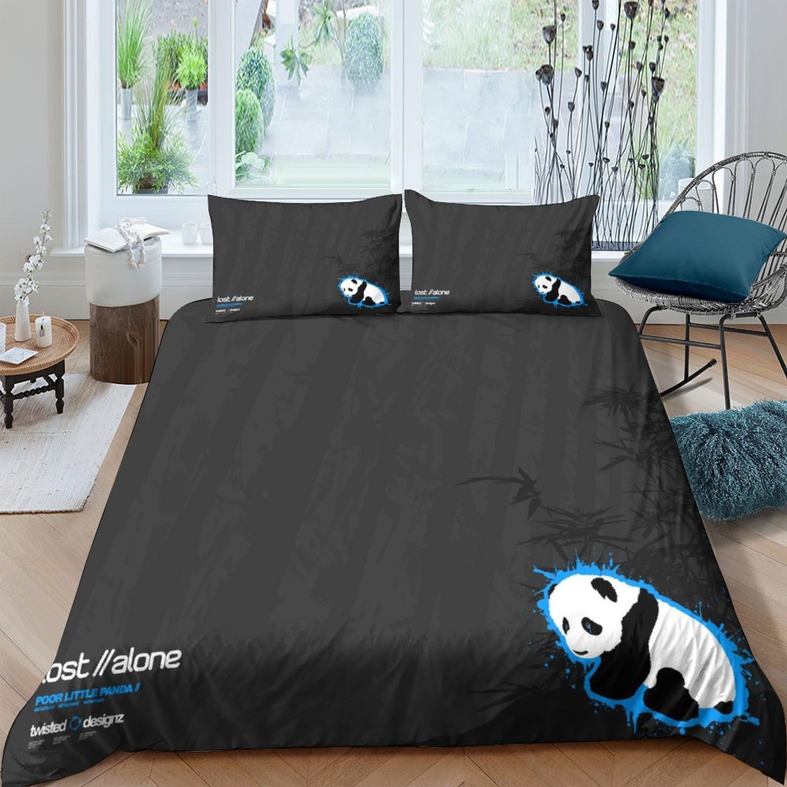 Housse de couette panda géant 220x240 cm avec taies d'oreiller en microfibre pour lit king size