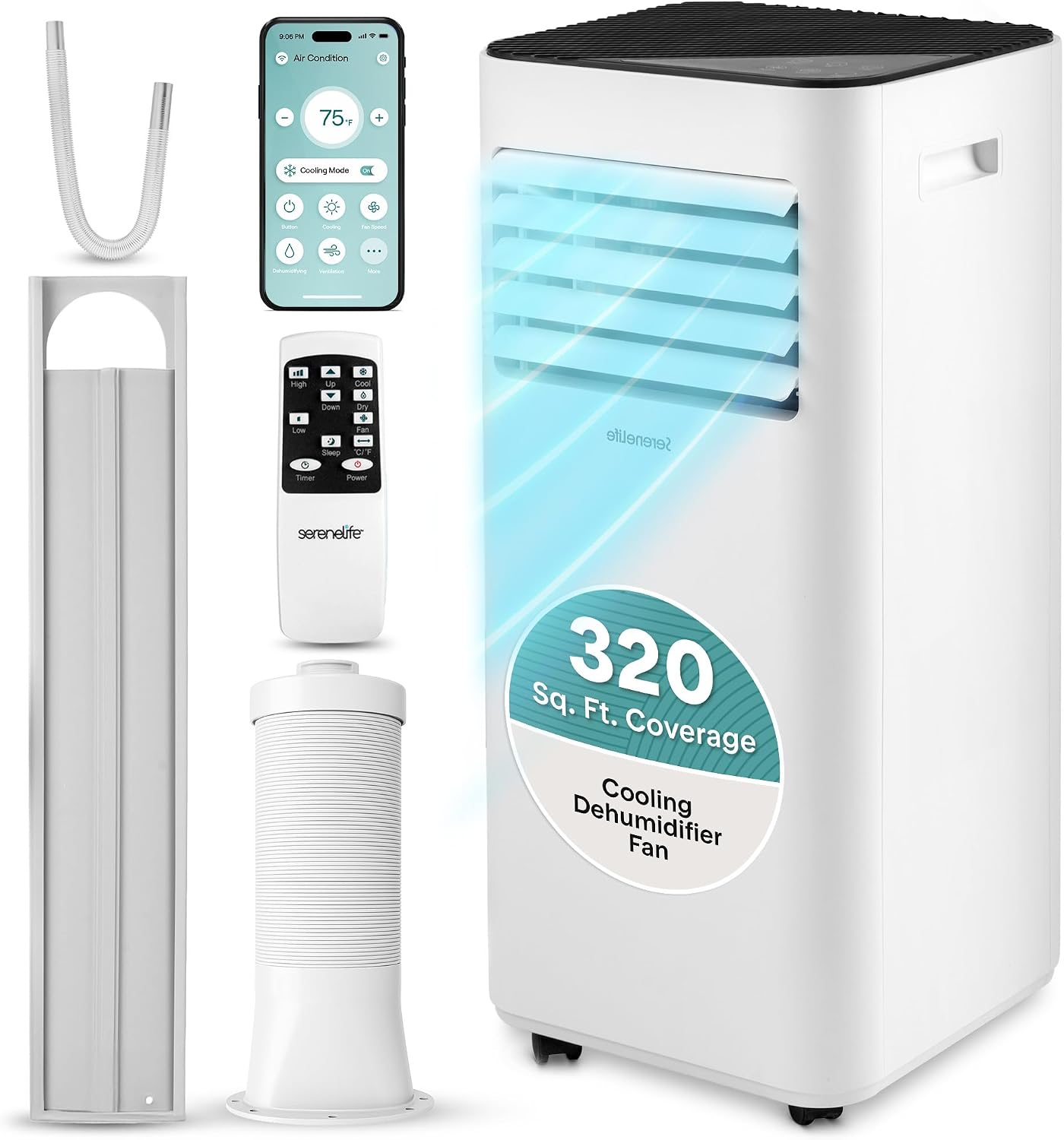 SereneLife Portable Air Conditioner 10000 BTU | 3-in-1 Cooling, Fan and Dehumidifier | 24-H Timer with up to 320 sq ft Coverage | AC Unit for Bedroom, Home & Office | Includes Window Kit & Remote