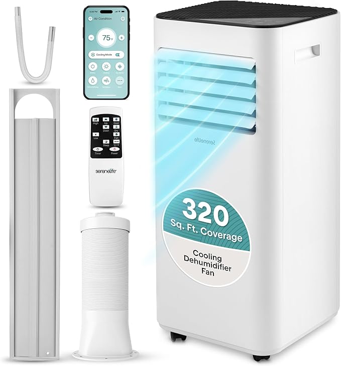 SereneLife 10000 BTU aire acondicionado portatil 3 en 1 calificacion perfecta control remoto temporizador 24 horas ruedas