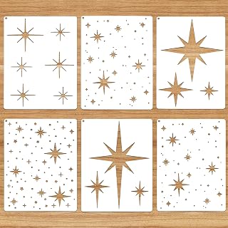 Star Stencils for Painting Reusable, 6pcs Large Twinkle Star Wall Stencils for Walls, Wood, Flag, Canvas & Fabric Crafts Holiday Decorations