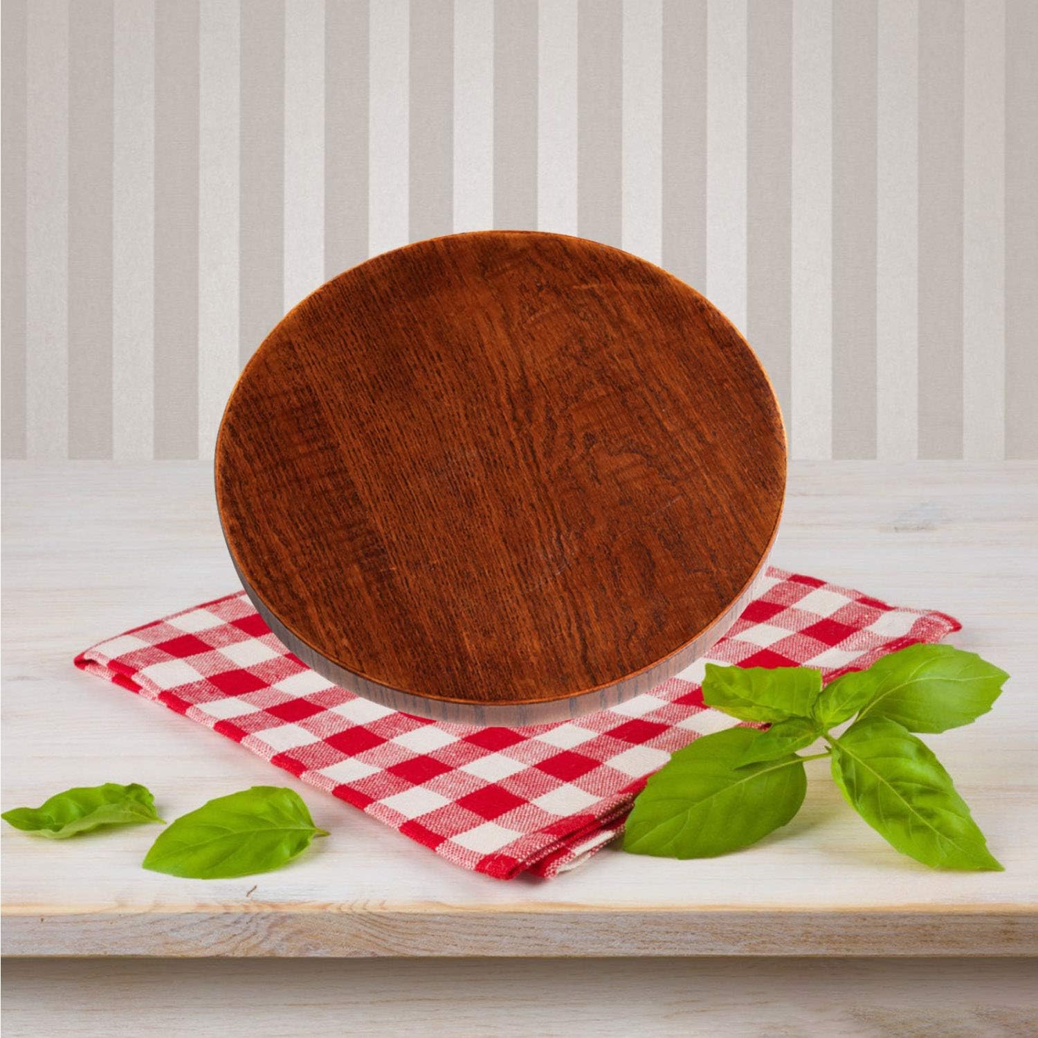Solid Wood Serving Tray, Decorative Serving Trays Platter Round Non-Slip Tea Coffee Snack Plate Food Meals Serving Tray with Raised Edges for Home Kitchen Restaurant (11.8inch, Brown) - Image 5