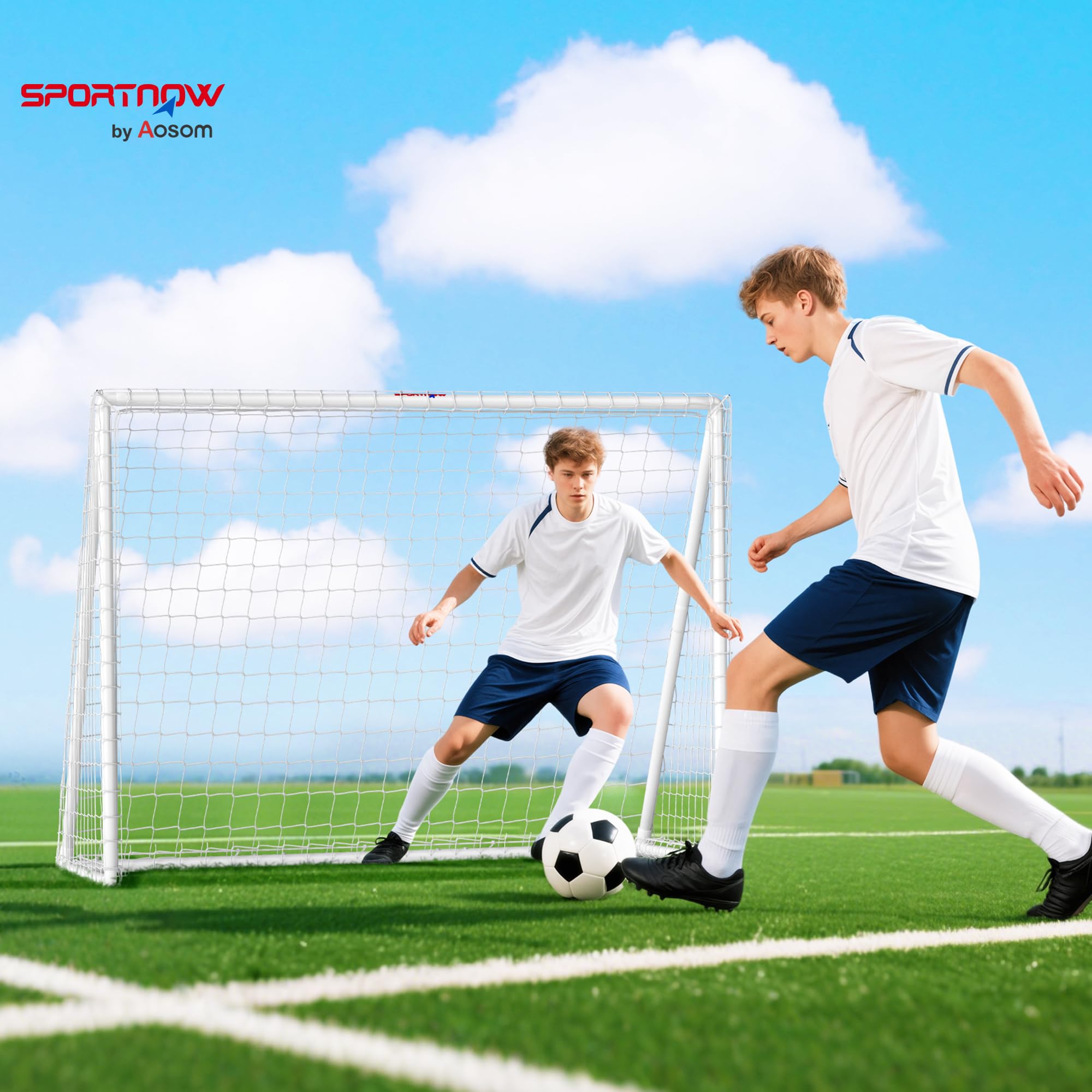 SPORTNOW Fußballtor für Jugendliche & Erwachsene wetterfestes standfestes Fußball Tor mit Netz, Erdhaken, Outdoor Torwand für Garten, Park, Strand