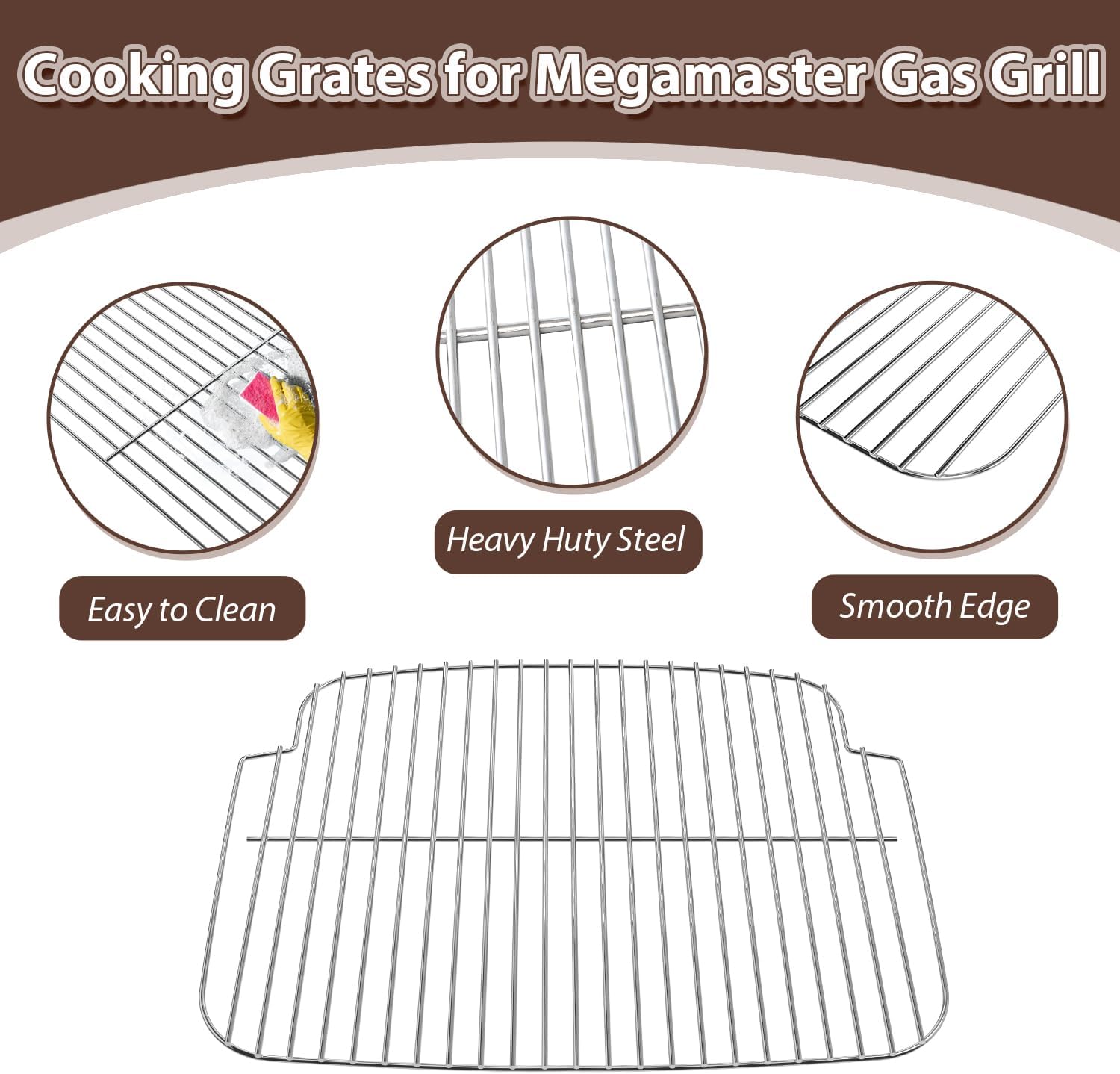 Non-stick Grill Grates Replacement for Megamaster Grills 1 Burner 820-0065C Portable Gas Grill, Stainless steel Outdoor Cooking Grate for Megamaster Grill Accessories, for Camping and Patio BBQ