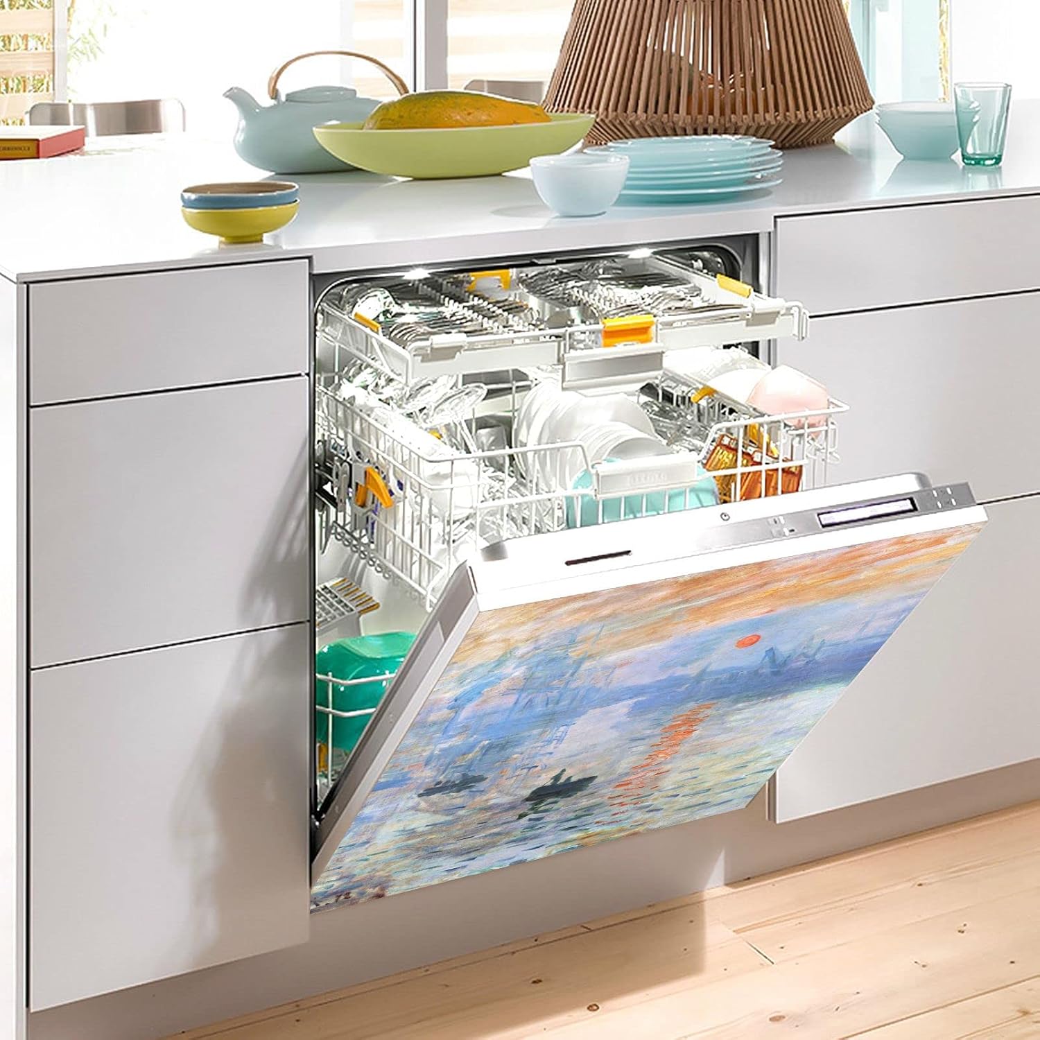 Naanle Dishwasher Magnet Cover Impression Sunrise Claude Monet Front Dishwasher Cover Magnetic Home Cabinet Decals Appliances Stickers Refrigerator Decorative 23" x 26"