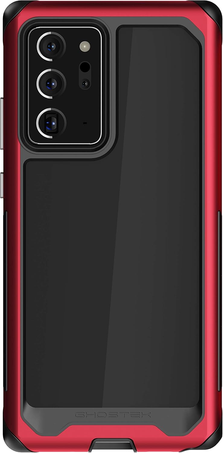 Ghostek Atomic Slim Note 20 Ultra Case Clear with Red Military Grade Aluminum Bumper Heavy Duty Protection with Rugged Shockproof Design Protective Cover 2020 Galaxy Note20 Ultra 5G (6.9 Inch) - (Red)