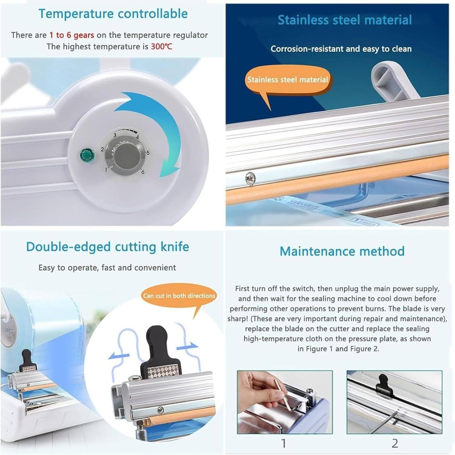 Máquina Selladora de Bolsas de Esterilización y Desinfección de 500 W,Selladora médica de 500W,Ajuste de Temperatura de 6 velocidadespara Odontología, Clínicas y Hospitales