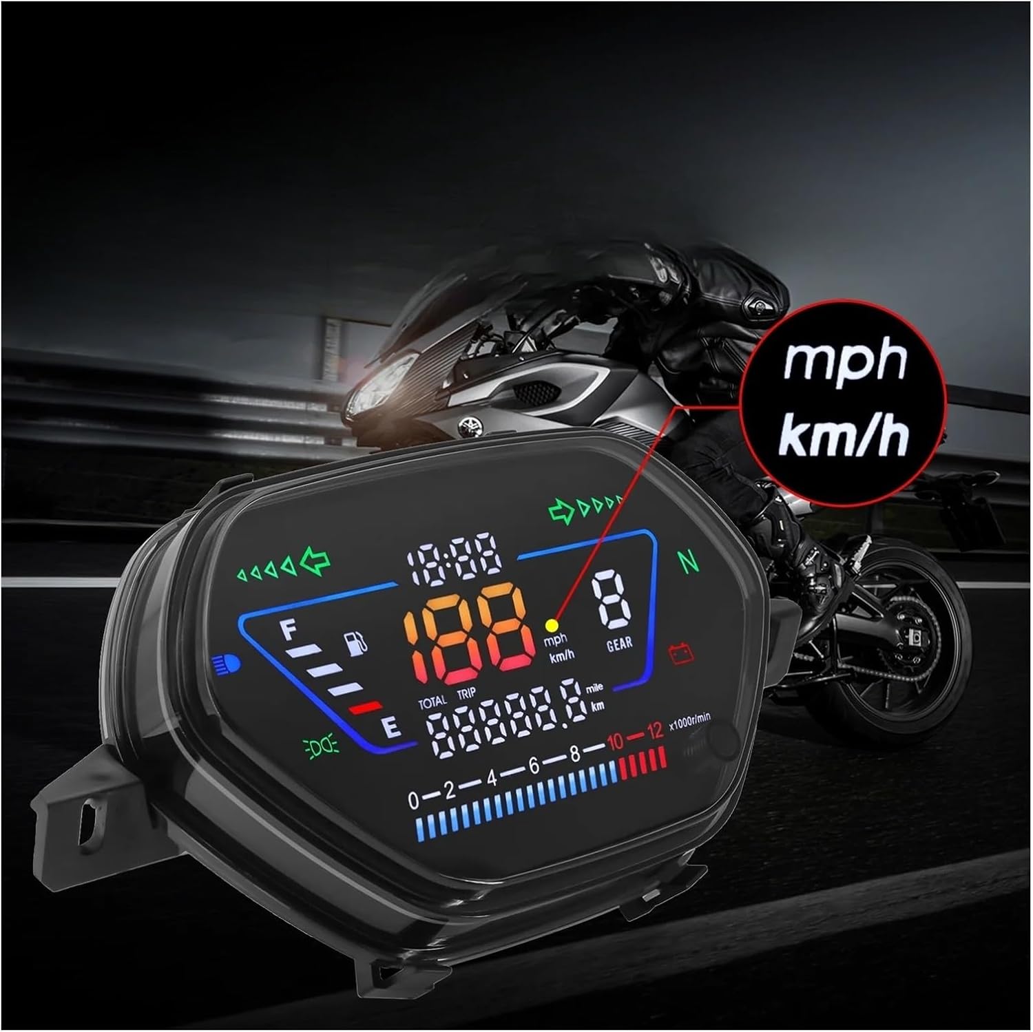 Motorcycle Speedometer Gauge Digital Motorcycle Tachometer Moto Dashboard Gauge Tachometer RPM Voltage Fuel Level Meters Odometer for Wave C100 CD10