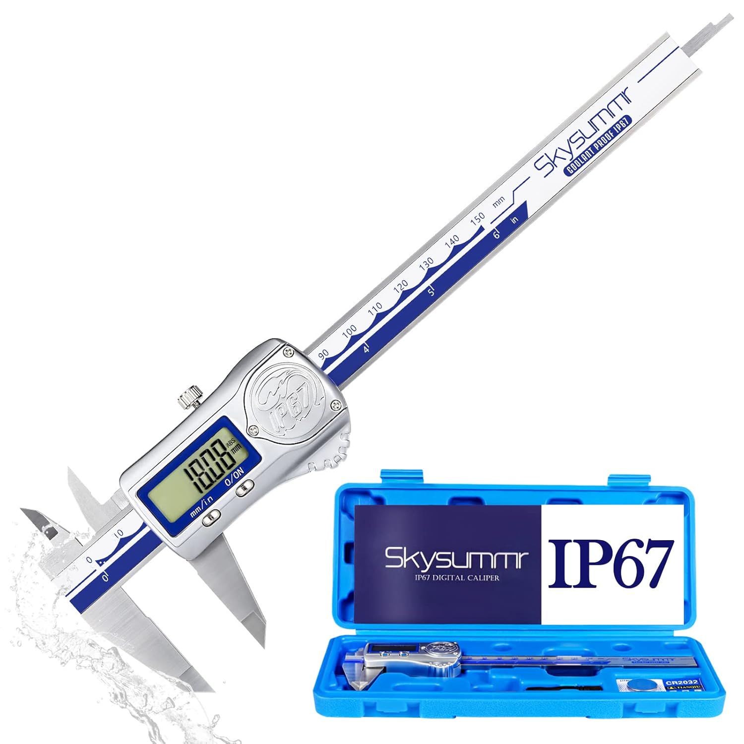 IP67 Absolute Origin Waterproof Electronic Digital Vernier Caliper Measuring Tool Stainless Steel, 0-6 inch/150mm, Large LCD Screen, Extreme Accuracy