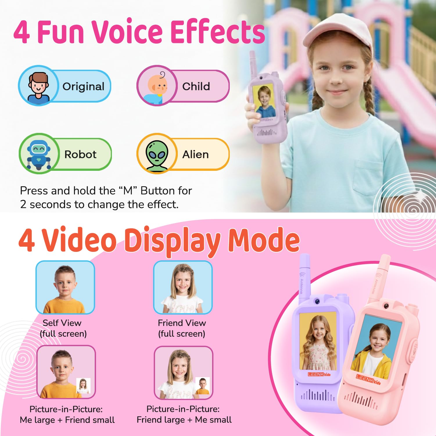 LEENK Kids Video Walkie Talkies 2 Pack, Rechargeable Video Intercom Handheld, Indoor & Outdoor Range, Easy Use for Ages 3-12 - Image 3