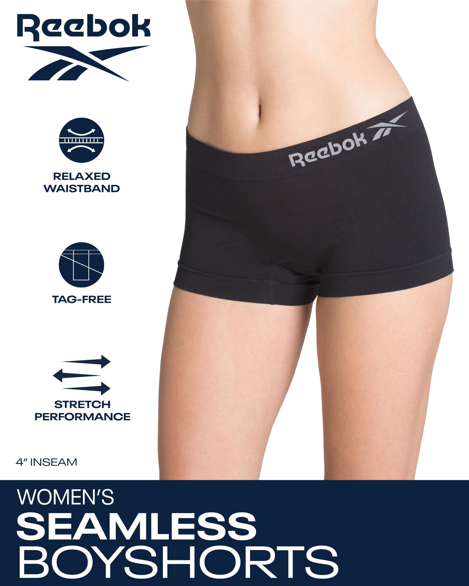Reebok Damskie szorty chłopięce Bielizna - 5-pak Stretch Performance Boyshort Majtki - Bezszwowa Bielizna dla Kobiet (S-XXL)