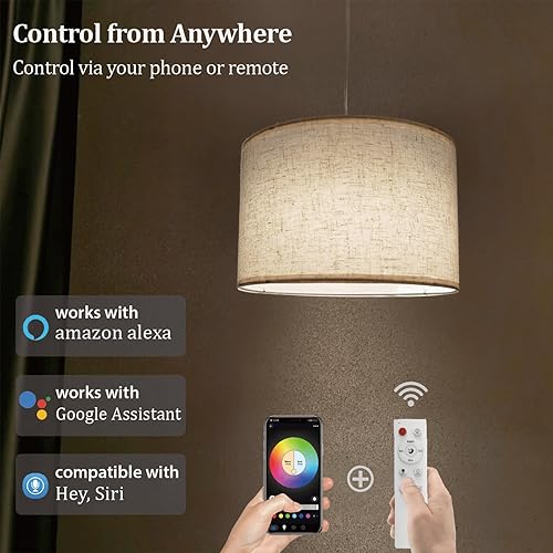 Miniatura 2 de Lámpara colgante enchufable, paquete de 2 luces colgantes con control remoto, luces colgantes de 15 pies con cable enchufable, pantalla beige,