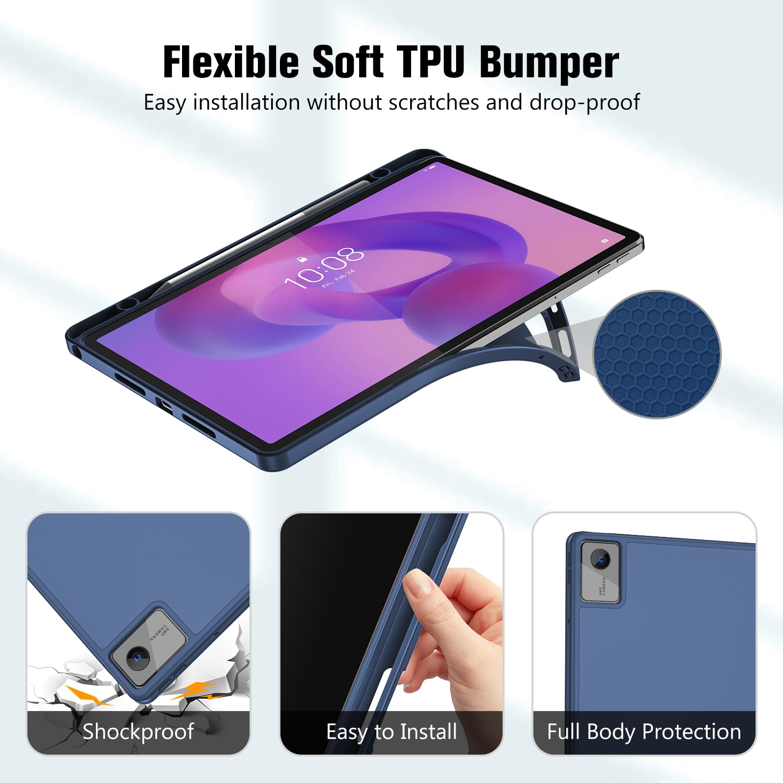 ProCase Funda para Lenovo Idea Tab 11" 2025 TB-336ZU/TB-336FU, Funda Folio con Soporte para Lápiz, Funda Protectora de TPU Suave -Azul Oscuro - 4