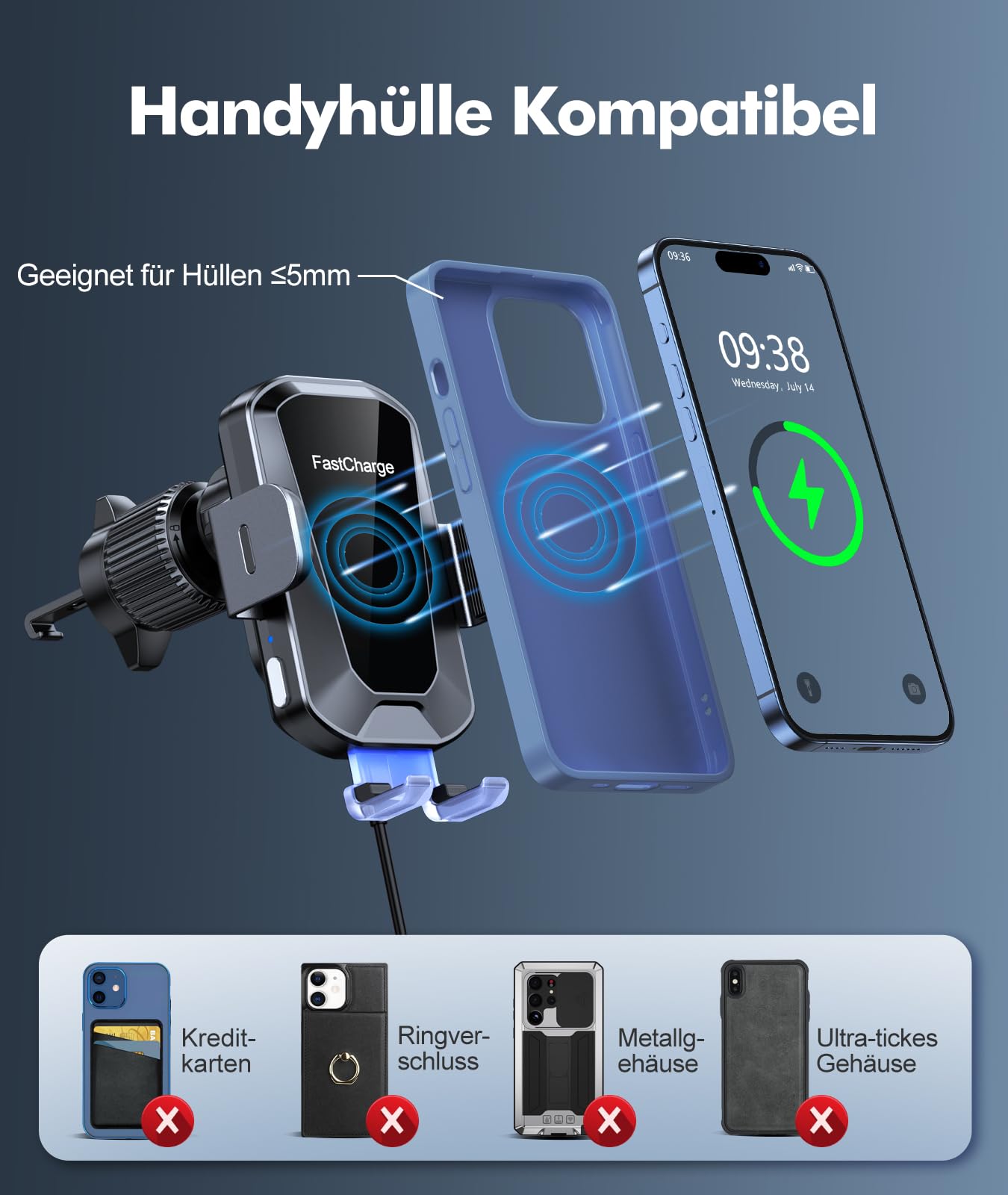 EOIWUY 15W Handyhalterung Auto mit Ladefunktion, 【Automatische Klemmung】 Induktive Ladestation Auto, Stabile & Fast Wireless Charger Auto Handy Halterung Lüftung für iPhone 17/16/15, Galaxy S25 usw