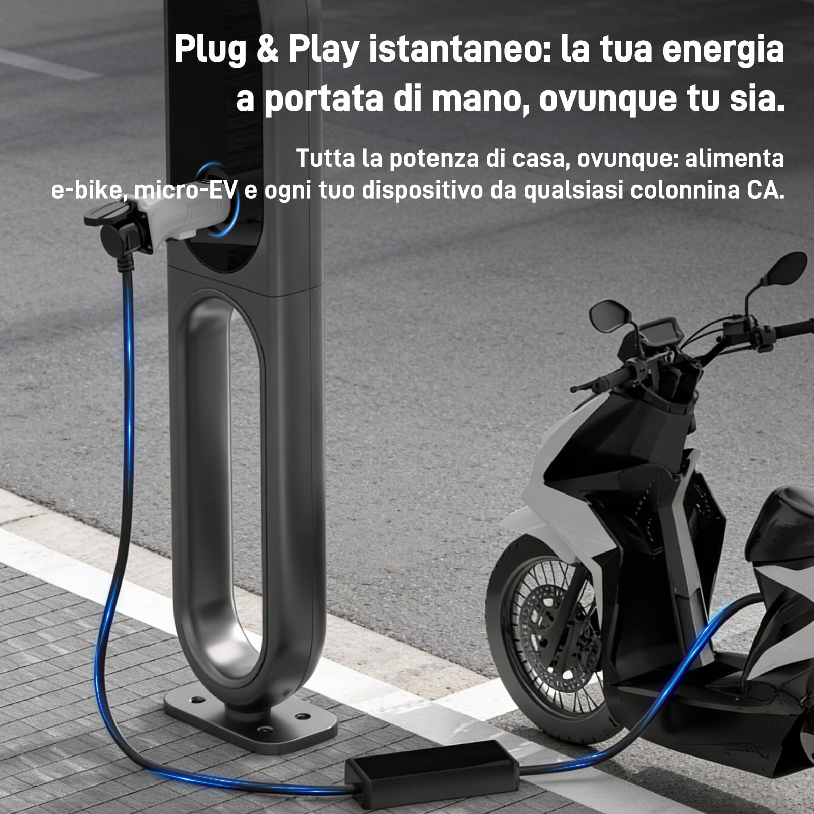 Adattatore Tipo 2 a Schuko per Colonnine di Ricarica & Wallbox (230 V, 16 A, 3,68 kW, IP44) | Spina Tipo 2 a Presa Schuko per E-Bike, Monopattini, Moto e Microcar Elettriche (non per V2L)