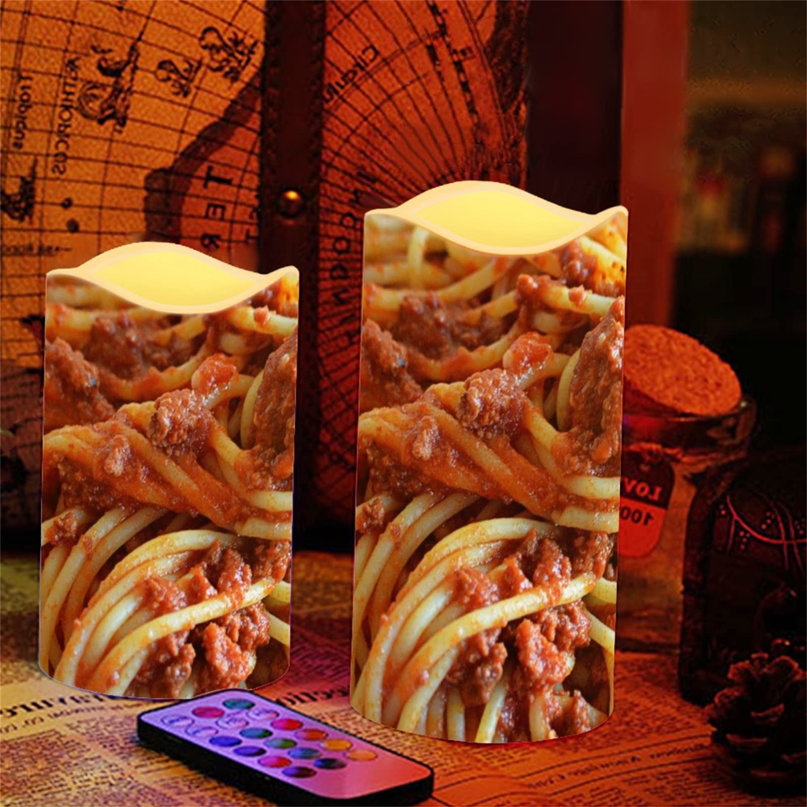 Candele da tavolo a LED con motivo spaghetti, tavolo da ristorante, candela elettrica falsa in giallo caldo con telecomando a 12 tasti, con timer 24 ore
