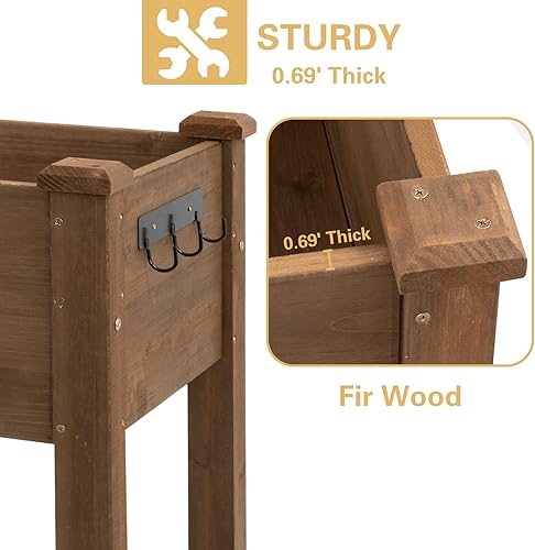 Miniatura 5 de Gowoodhut Cama de jardín elevada con ruedas de 48 x 24 x 30 pulgadas, maceta de madera elevada que puede cultivar verduras, flores y hierbas,