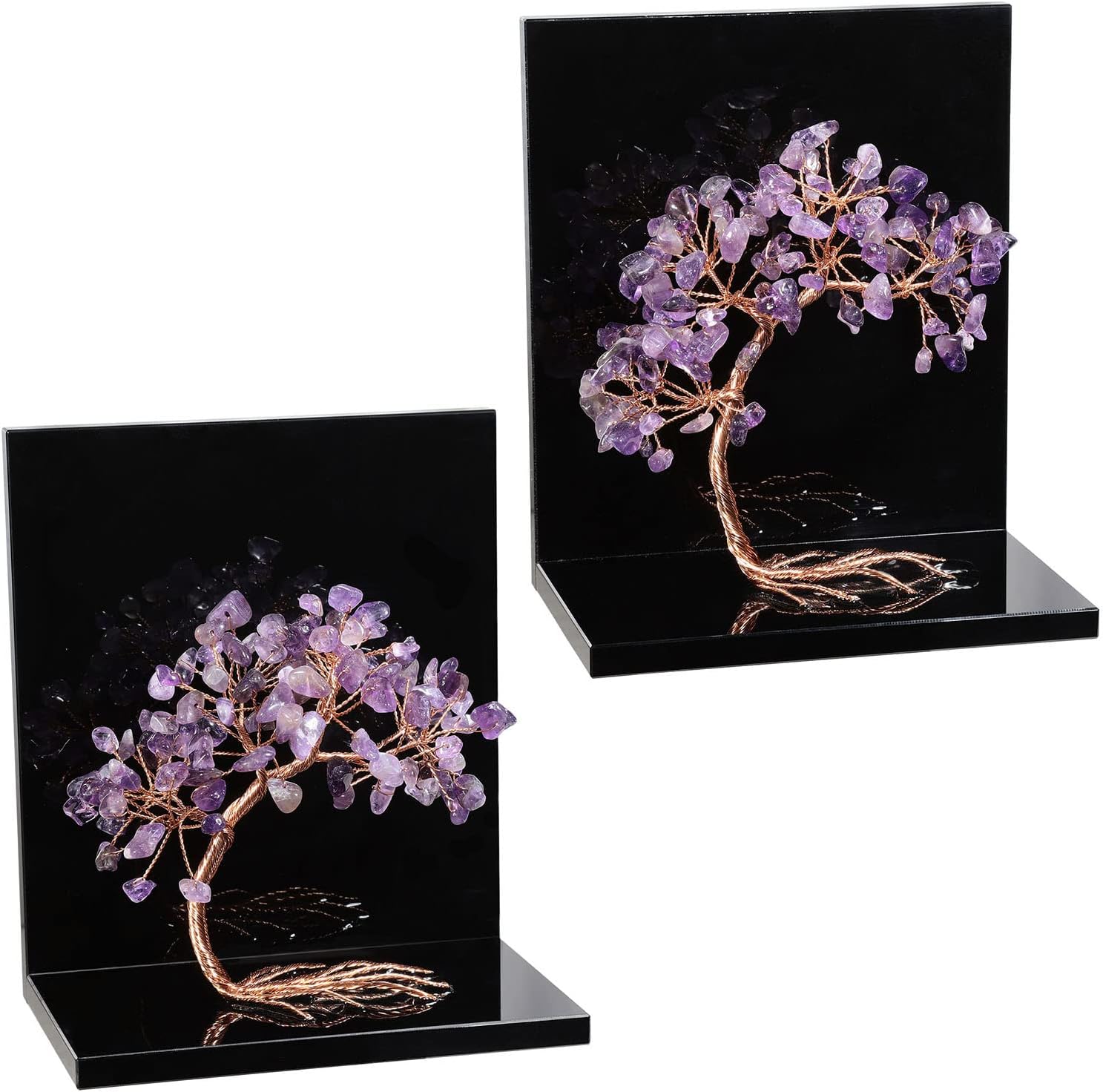 rockcloud Set of 2 Amethyst Crystal Tree Acrylic Decorative Bookends, L-Shaped Heavy Duty Book Ends to Hold Books for Home Office Shelves, Purple