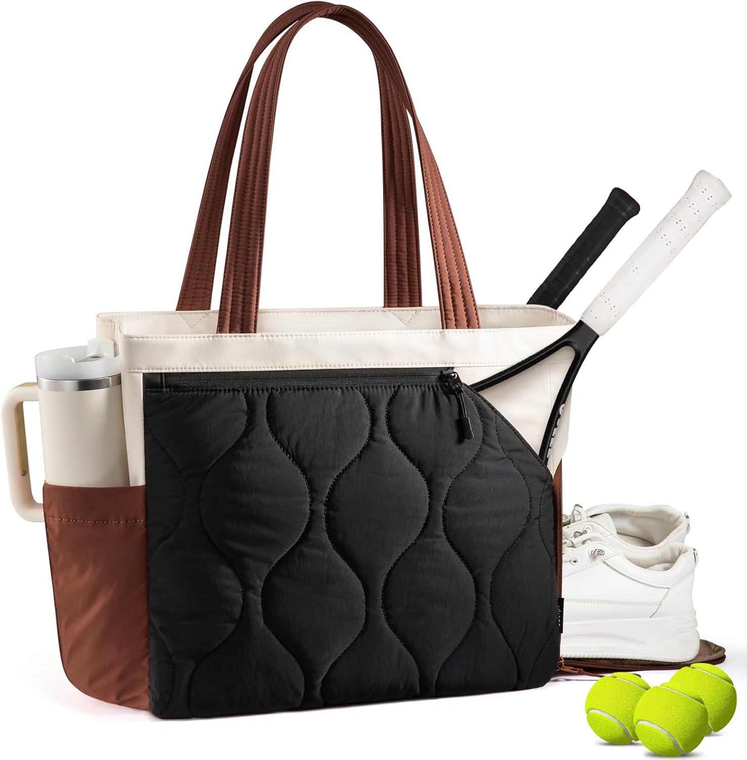 Sucipi Tennis Gym Bag for Women - Tennis Tote Bag Holds 2 Rackets with Shoe Compartment & Wet Pocket, Water-Resistant Duffel Bags fits up to 15.6" Laptop for Travel