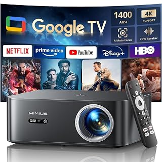 Proyector 4K【1400 ANSI/Google TV/Netflix Oficial】 WiMiUS Proyector Full HD 1080P Nativo, Auto Focus/Keystone, WiFi 6&Bluetooth 5.2, Control de Voz Projector en Casa/Exterior (Negro) - Amazon product rated Grade A