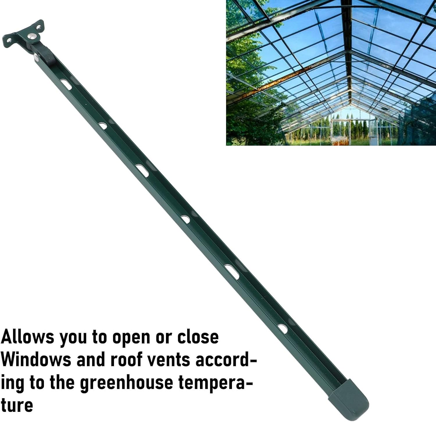 Heavy Duty Aluminum Manual Roof Vent Opener Kit 15.35in Greenhouse Window Stay with 6 Screws, Rustproof Temperature Control Bar for Polycarbonate Glass Greenhouses (Green)
