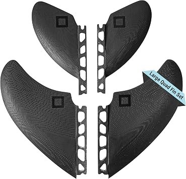 Large Quad Fin Set 4 Fins - Solid Fiberglass - Ride as Twin or Quad - Performance Surfboard Fins for Futures Single Tab Surfboards
