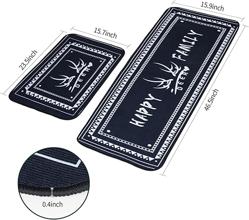 Miniatura 2 de QH Juego de 2 alfombras de cocina, antideslizantes, 17 x 48 pulgadas + 17 x 24 pulgadas, lavable para piso, pasillo, lavandería, tapete de pie,
