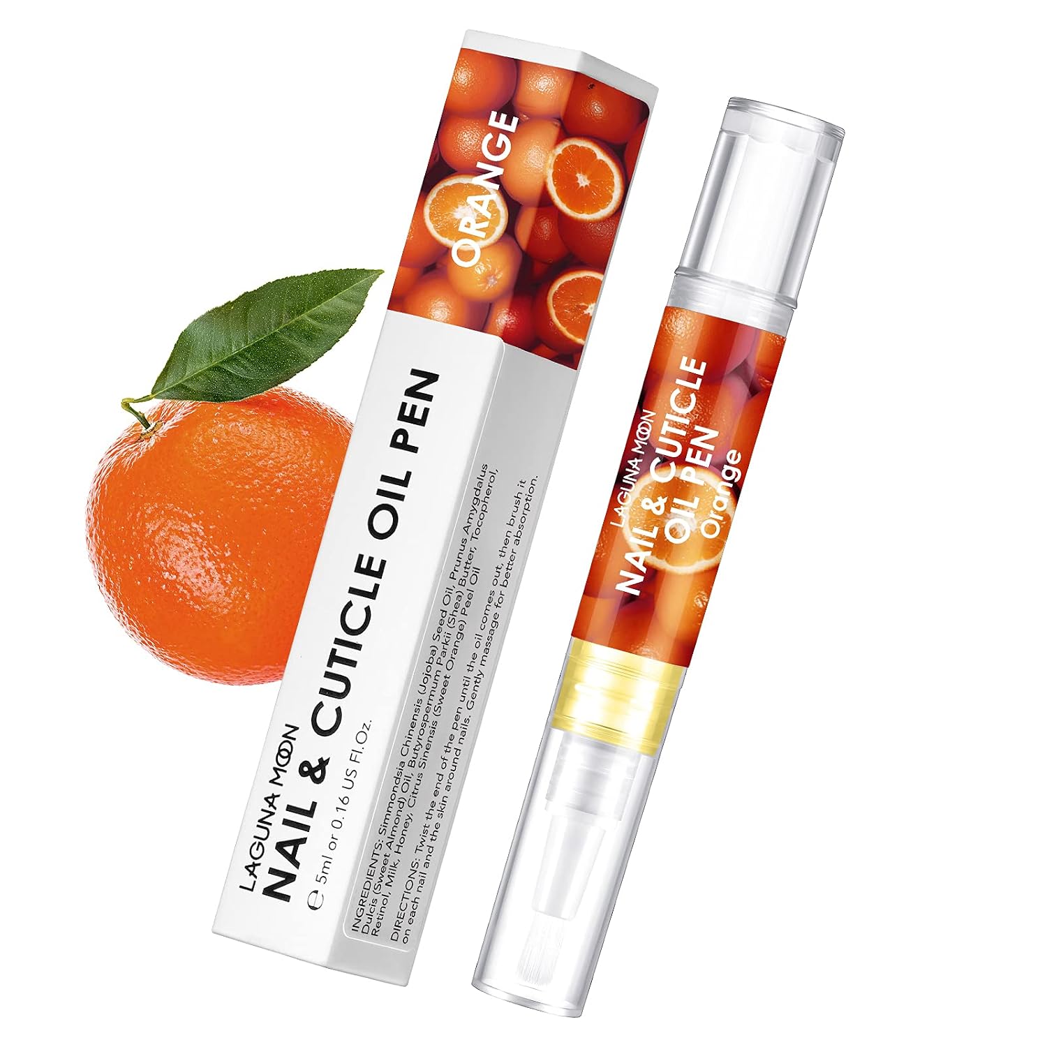 Orange Cuticle Oil Pen for Nail Care, 5ml Nail Oil Pen with Natural Ingredients to Moisturize and Nourish Dry Nails and Cuticles, Cuticle Oil to Prevent Nail Cracking and Hangnails