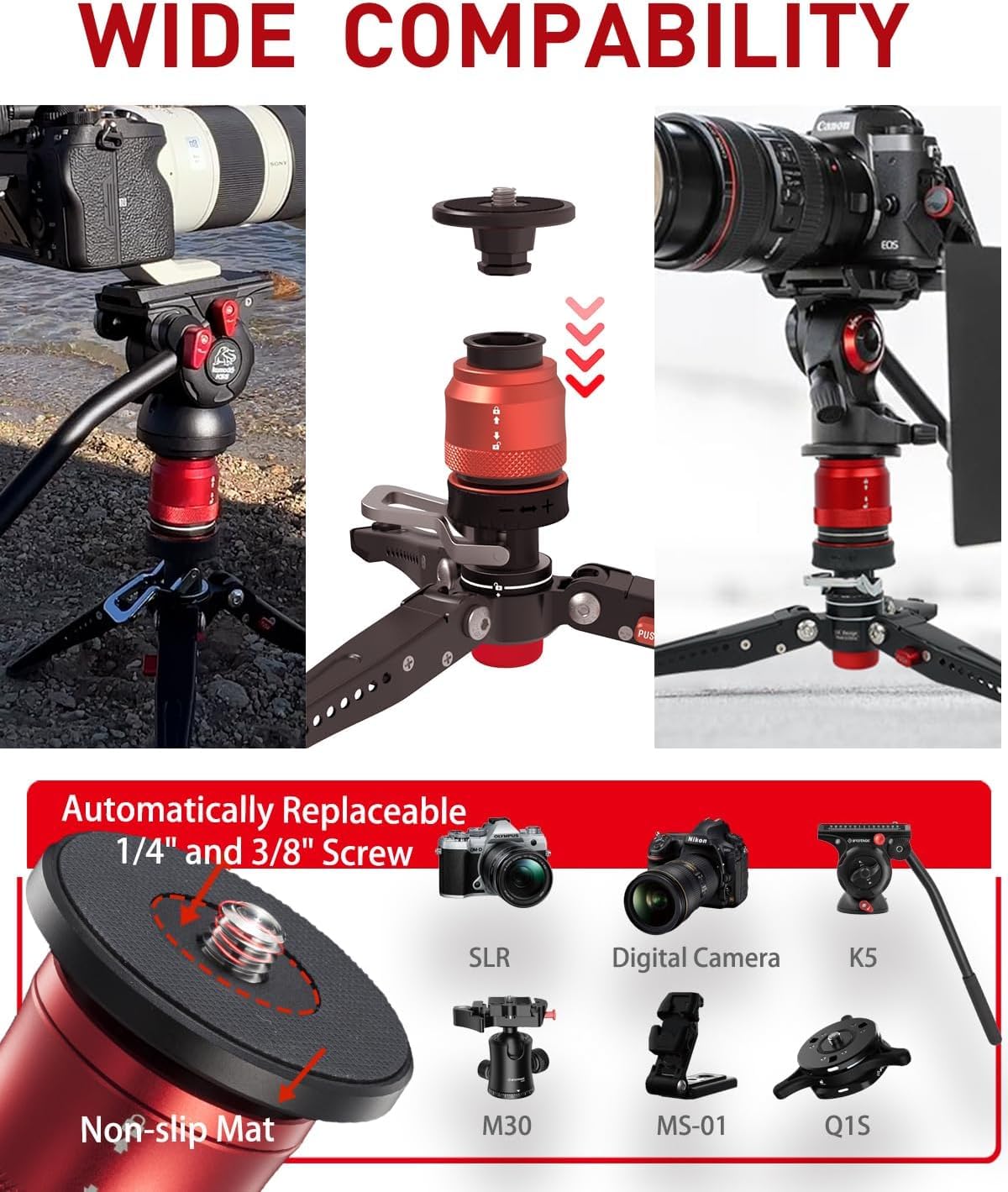 IFOOTAGE Cobra 3 Monopod Base-P Mini statyw biurkowy, niskoprofilowy minipod, mały statyw do aparatu, płynny obrót o 360°, śruby 1/10.2 cm i 3/20.3 cm, obciążenie do 8 kg