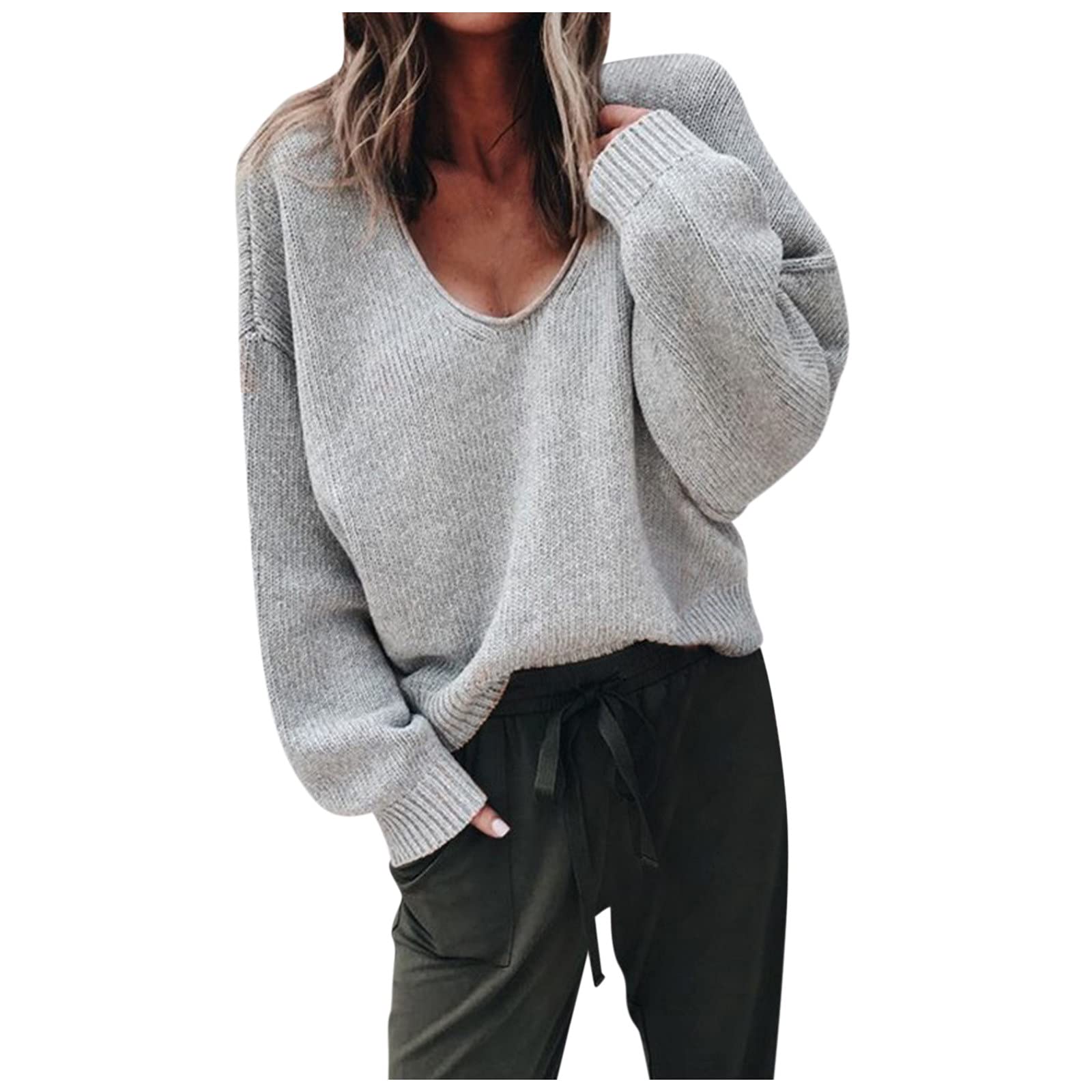 Pull Femme Col En V – Doux, Chaud, Manches Longues – Uni Et Léger – Style Décontracté Pour Automne Et Hiver