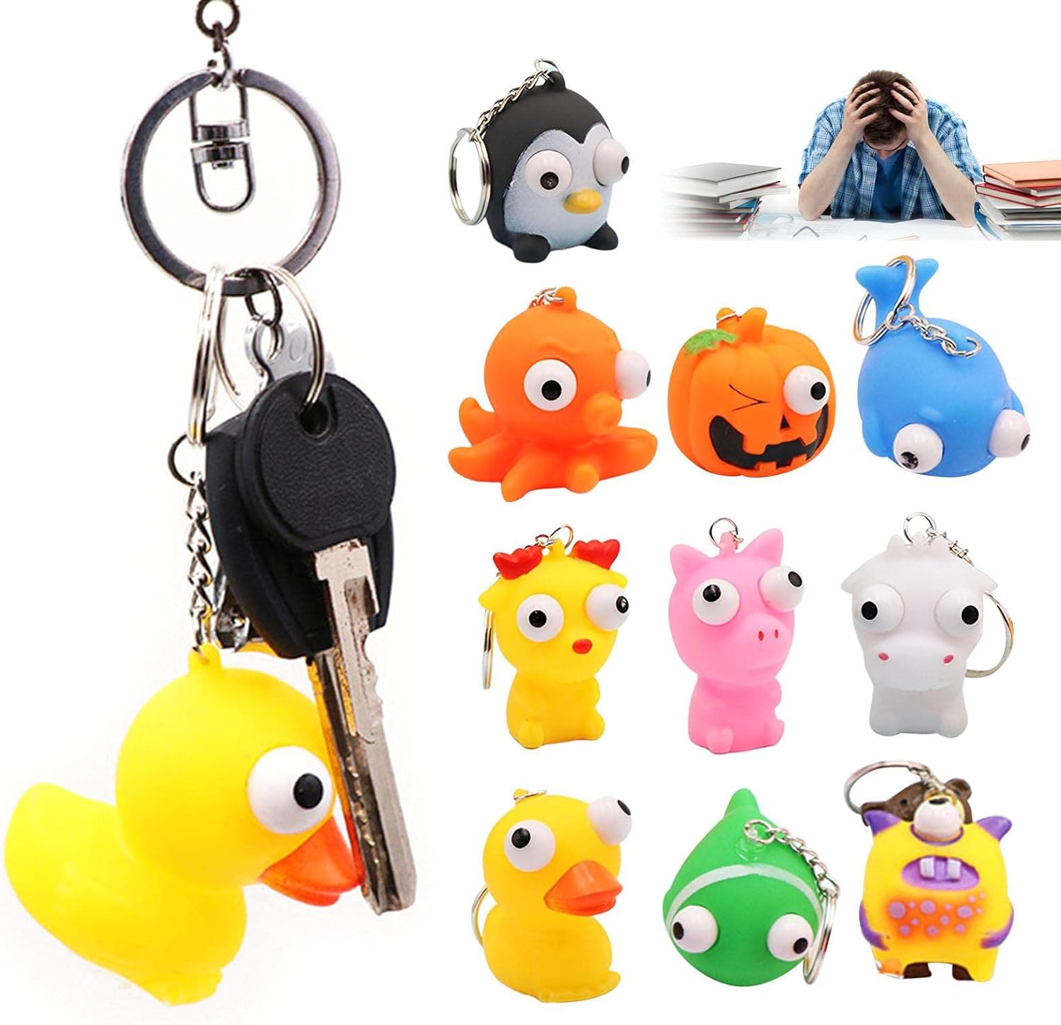 Dificato Fidget Toy Keychain, Animal Stress Squeeze Toy Keyring