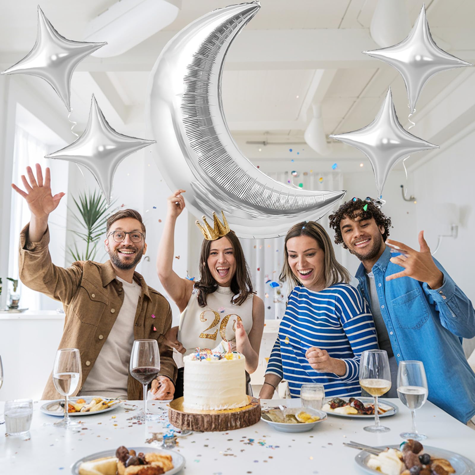 Balony księżycowe i gwiazdy, duży metaliczny srebrny balon foliowy w kształcie księżyca, 18 cali, srebrny, chrom, mylar, gwiazda, balon helowy na Ramadan Eid, baby shower, wesele, przyjęcie