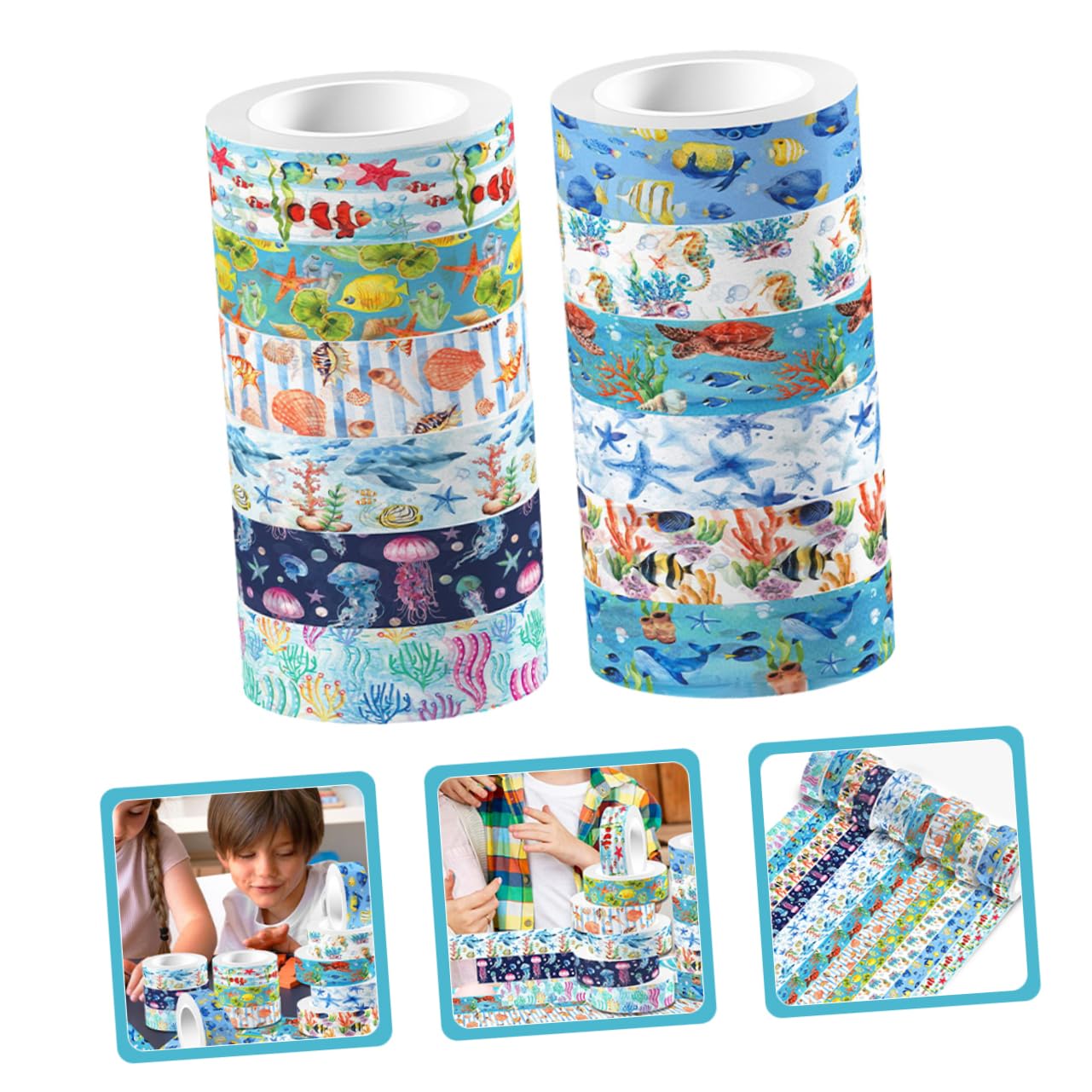 DOITOOL 4 Ensembles Biote Sous-marin Autocollant Scrapbooking Artisanat Pour Ruban Adhésif Scène Adulte Océan Mignon Stickers Pastel Ruban De Scrapbooking Autocollants 12 Rouleaux*4