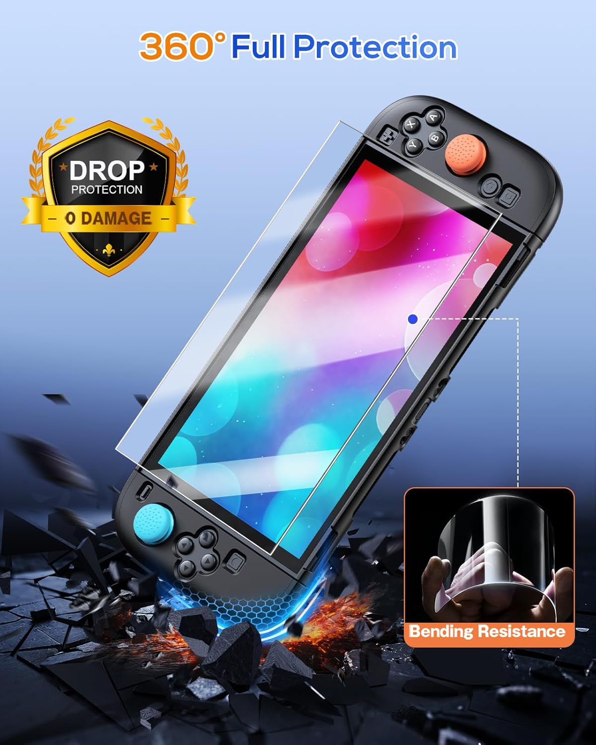 FYOUNG Protective Case for Nintendo Switch 2 2025, Slim Hard Shell for Switch 2 Accessories, Scratch&Shock Protection Cover with Screen Protector, 8 Thumb Grip(Solid Black, Switch 2 7.9inch)